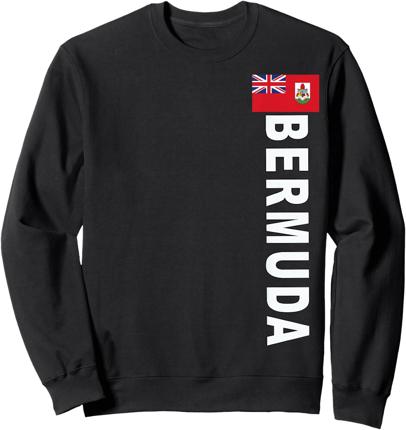 Sports-Style Left-Side Text and Flag of Bermuda Sweatshirt - Sweatshirt | Black