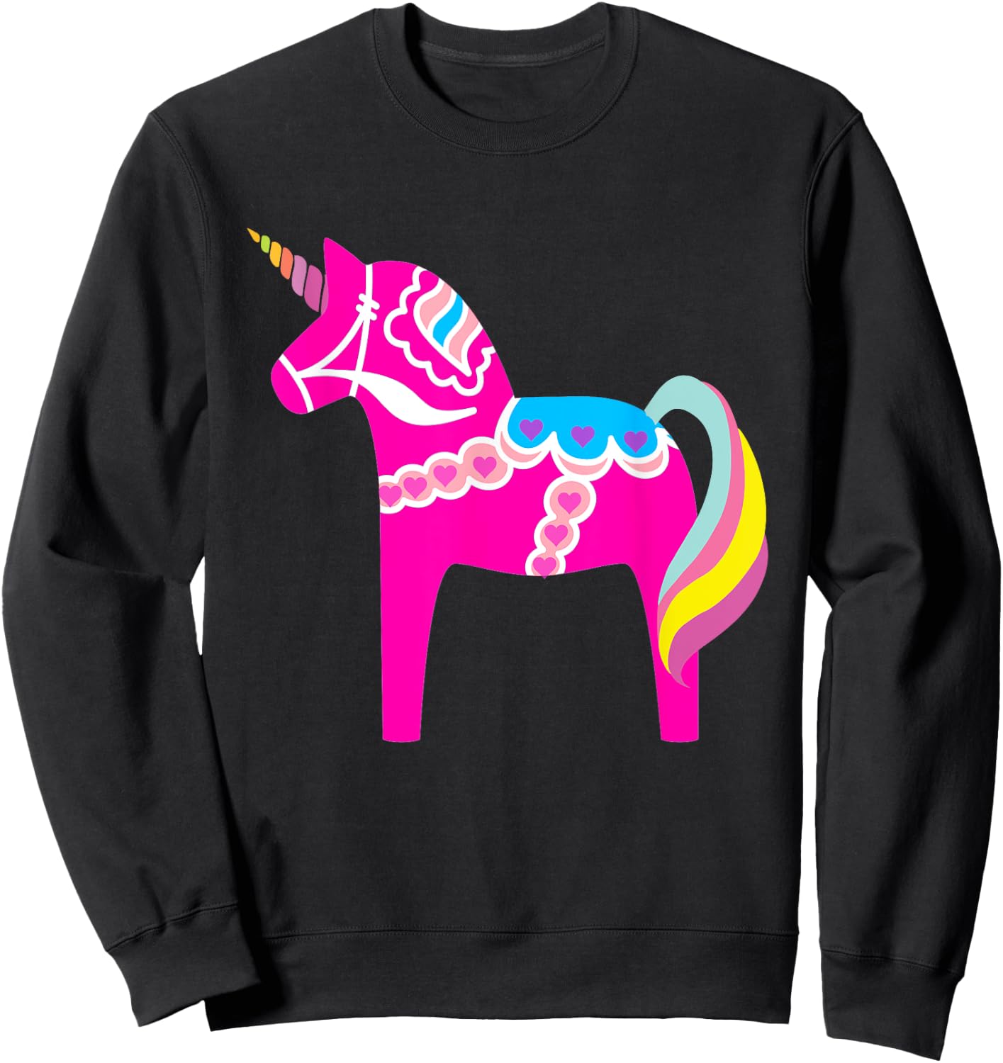 Pink Dala Horse Unicorn Swedish Dalecarlian Horse Sweatshirt - Sweatshirt | Black