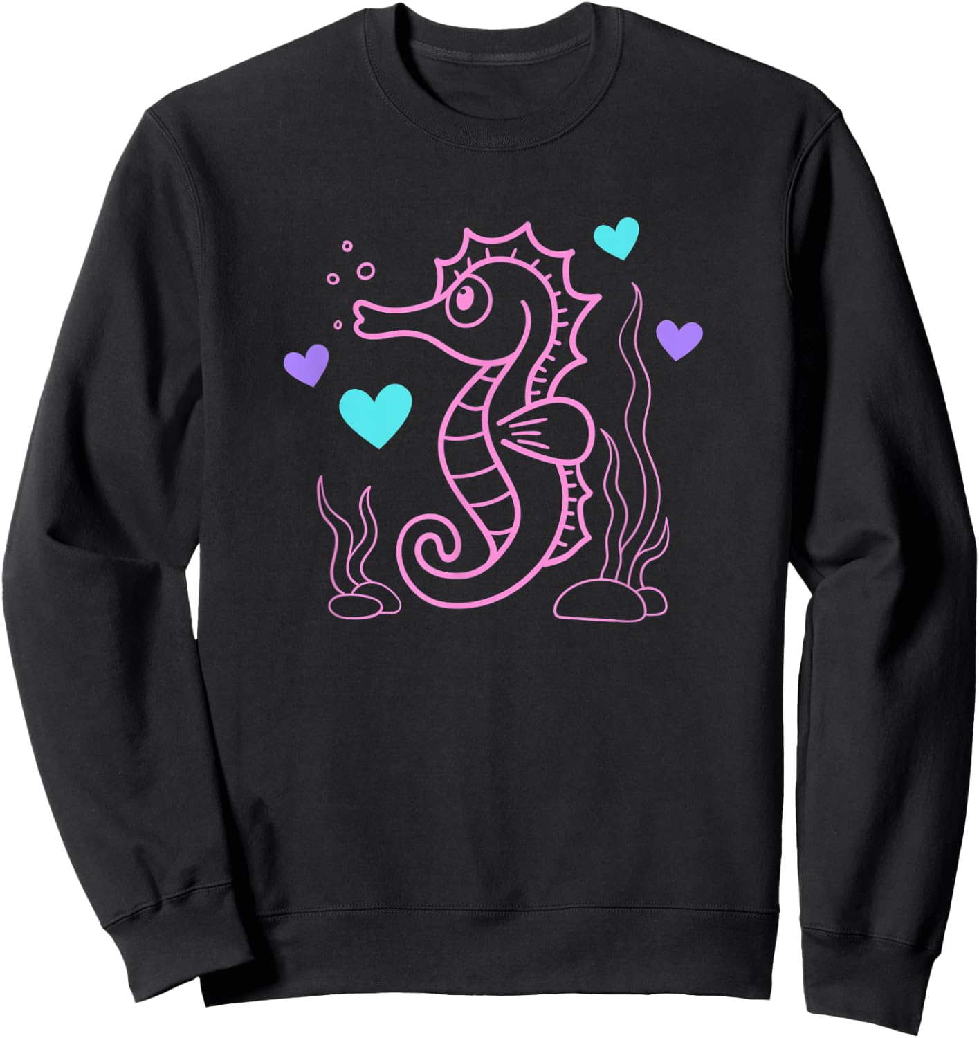 Seahorse Ocean Cute Pink Blue and Purple Sweatshirt - Sweatshirt | Black