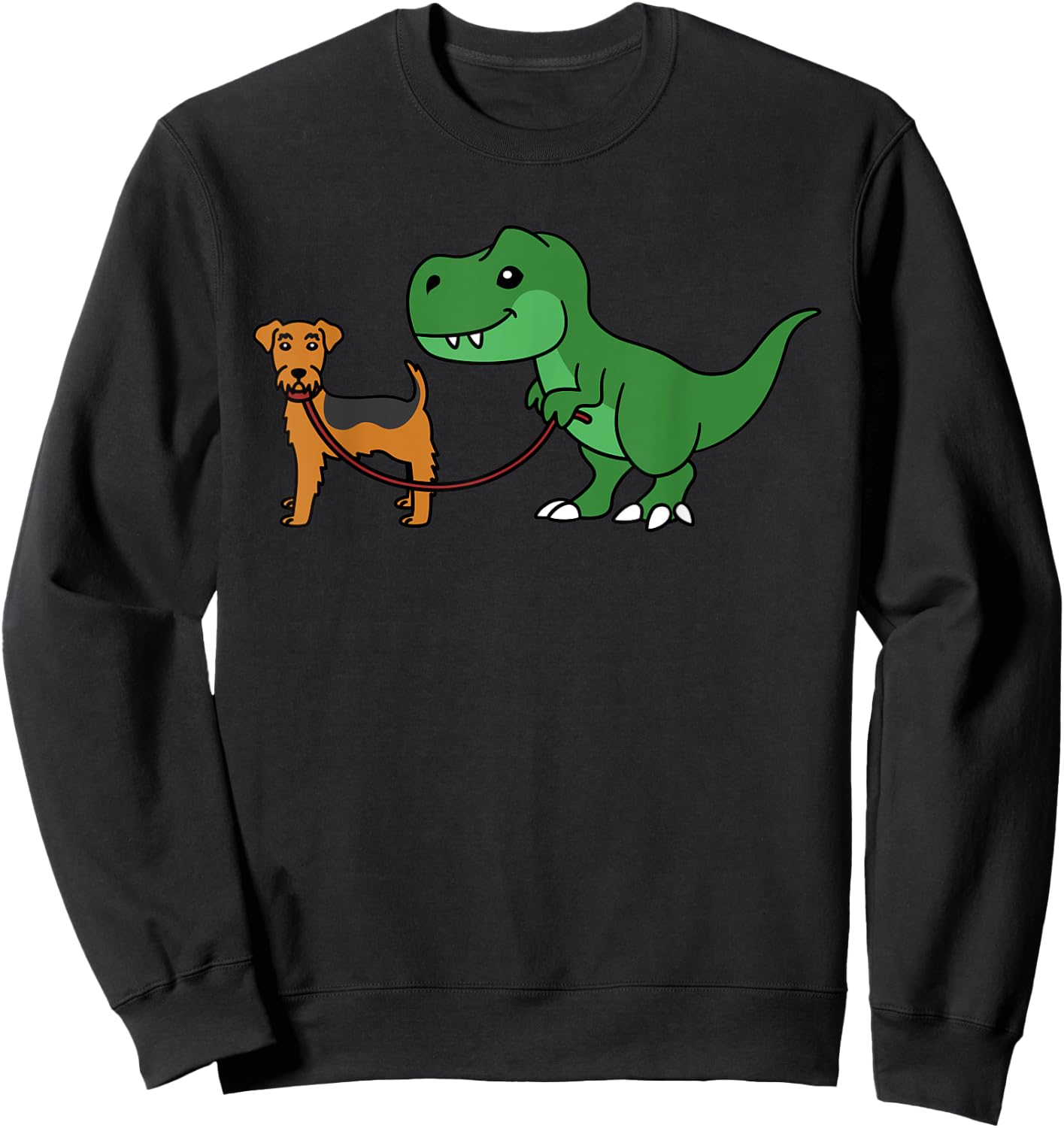 T-Rex Dinosaur Walking Airedale Terrier Funny Dog Sweatshirt - Sweatshirt | Black