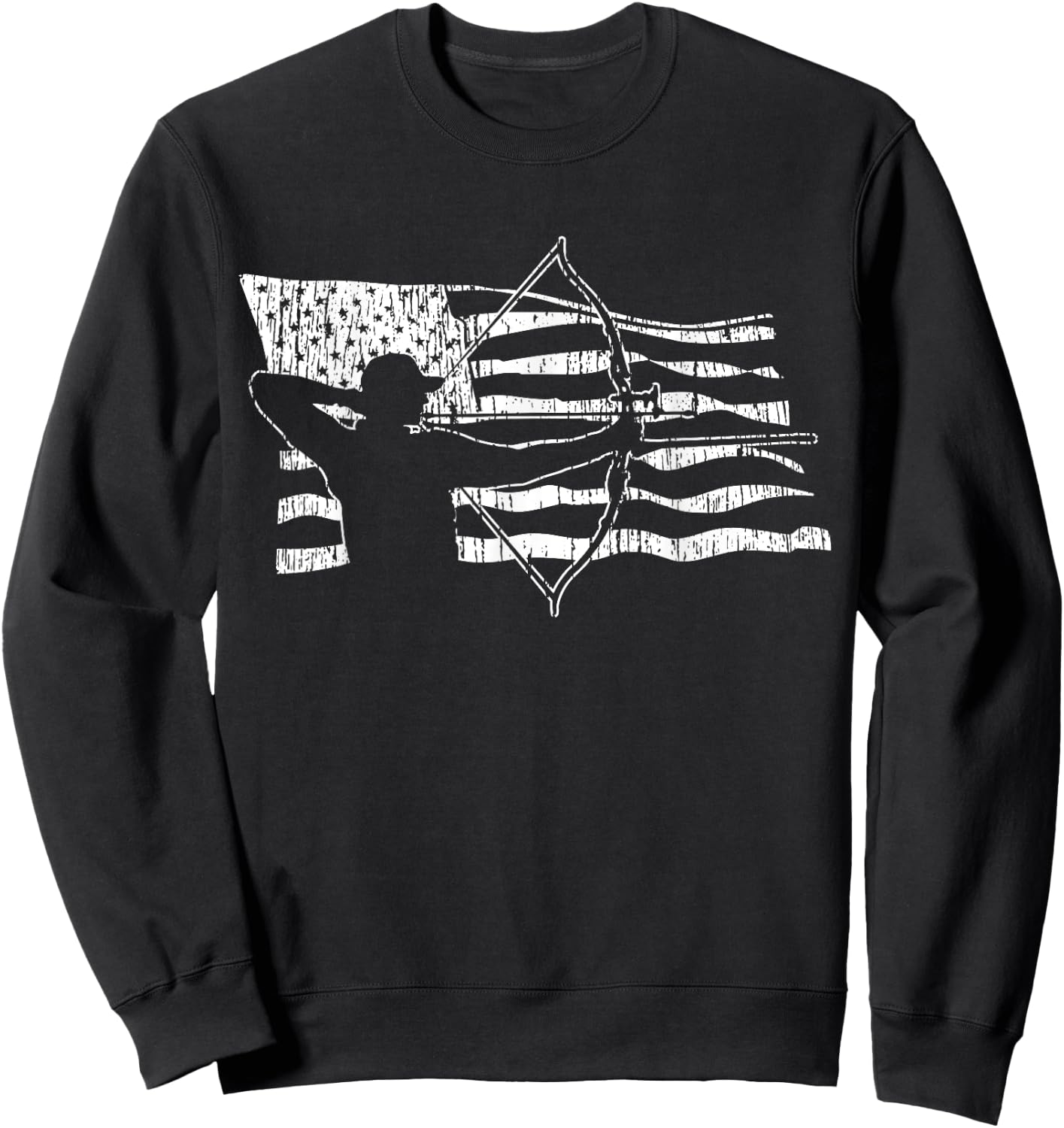 Bow Hunting American Flag Archery Patriotic Bow Hunter Gift Men Sweatshirt - Sweatshirt | Black
