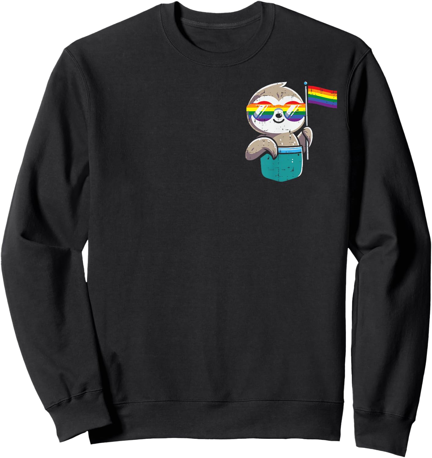 Gay Pride Month Sloth Pocket LGBTQ Ally Rainbow Men Women Sweatshirt - Sweatshirt | Black