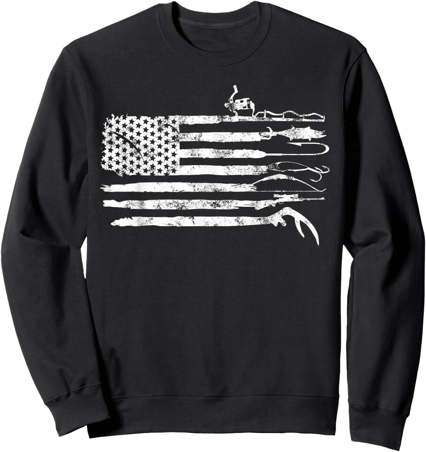 Hunting Fishing American Flag Patriotic Sweatshirt - Sweatshirt | Black