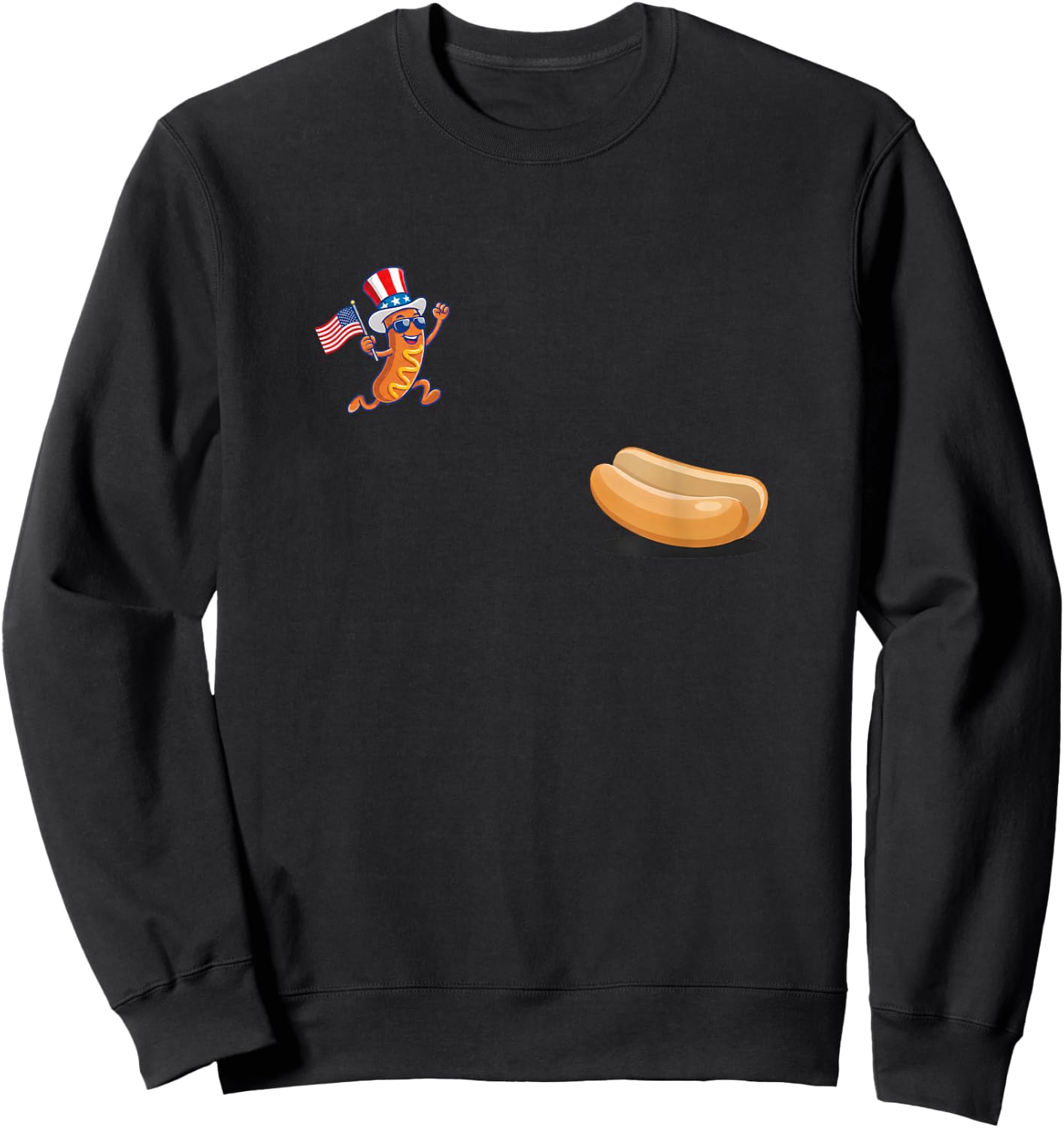 Freedom Dive Hotdog Funny Patriotic Hotdog Jumping Into Bun Sweatshirt - Sweatshirt | Black