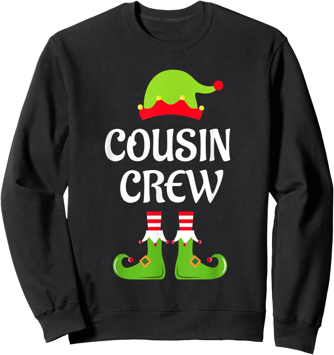 Cousin Crew Elf Christmas Funny Xmas Family Matching Pajamas Sweatshirt - Sweatshirt | Black