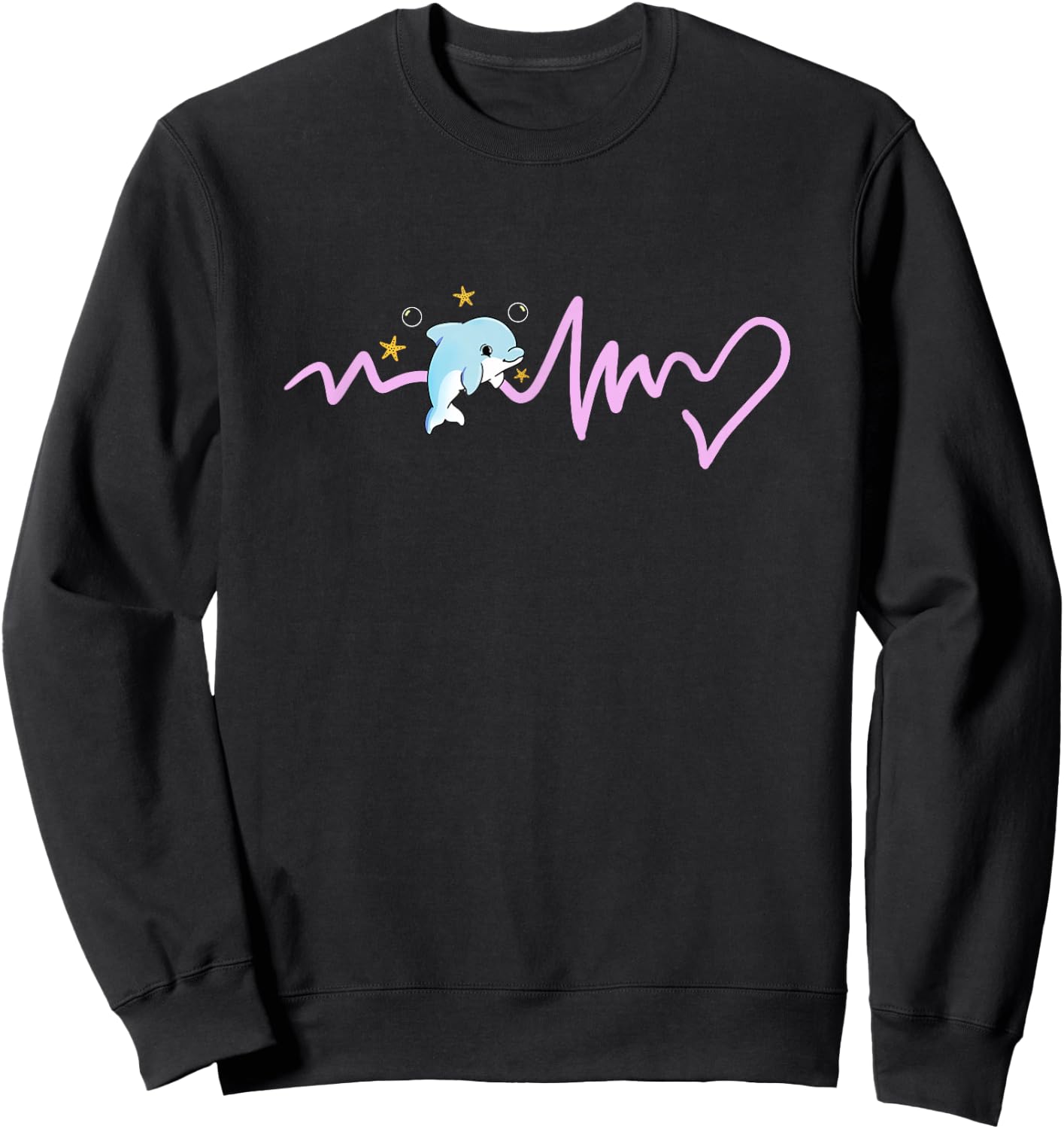 Kawaii Dolphin Heartbeat Sweatshirt - Sweatshirt | Black