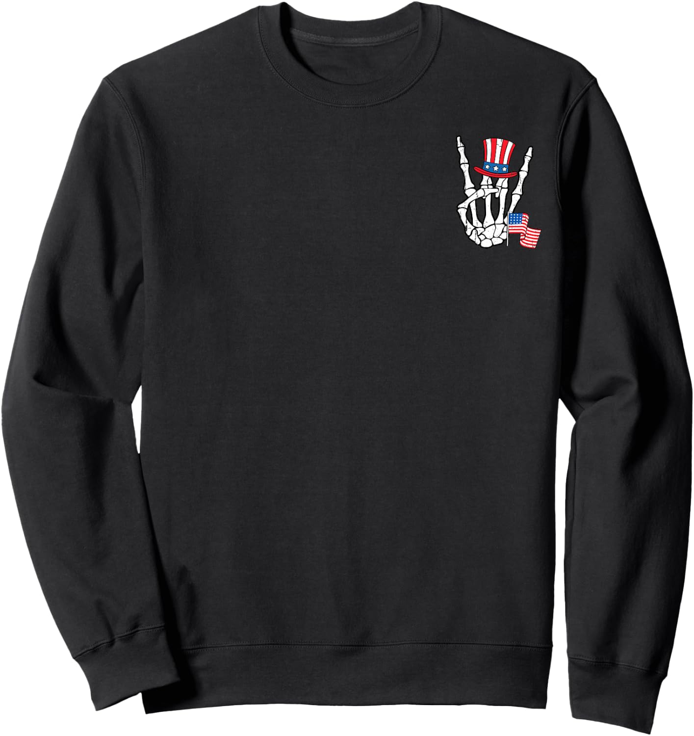 Rock Hand Skeleton Fourth of July Patriotic Men Boys Kids Sweatshirt - Sweatshirt | Black