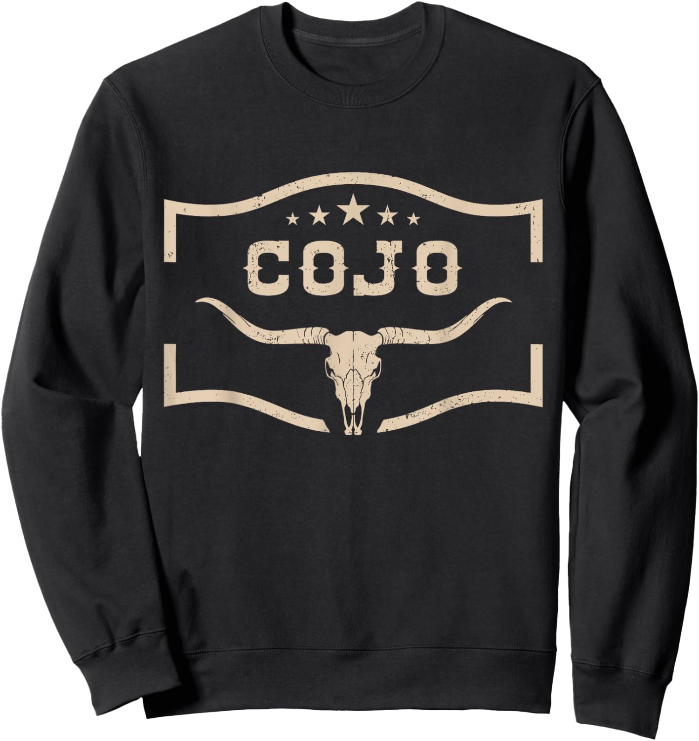 Classic Cojo Cow Name Distressed Vintage Retro Bull-Skull Sweatshirt - Sweatshirt | Black