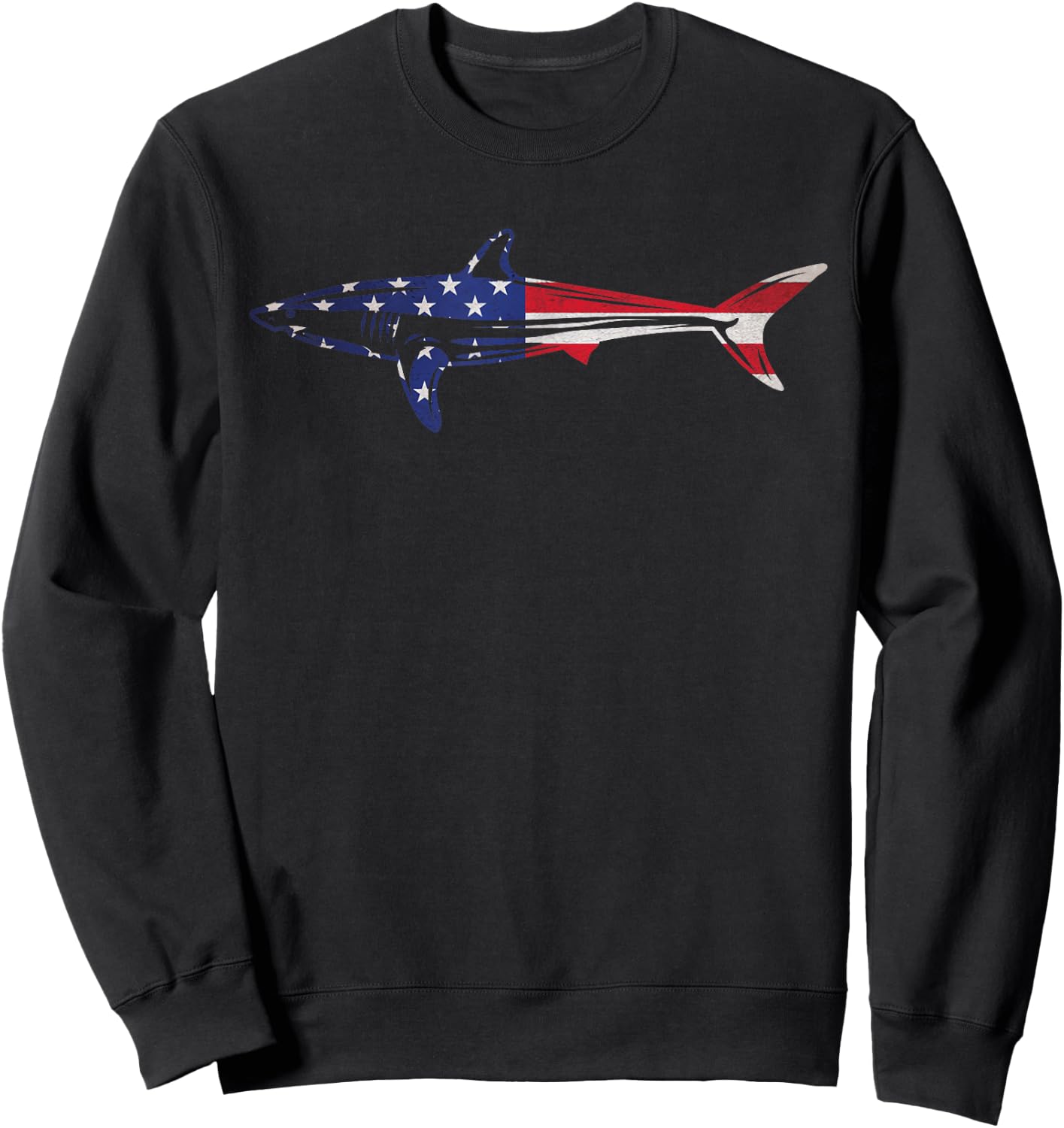 Fishing Gift Mako Shark Fish American Flag USA 4th Of July Sweatshirt - Sweatshirt | Black