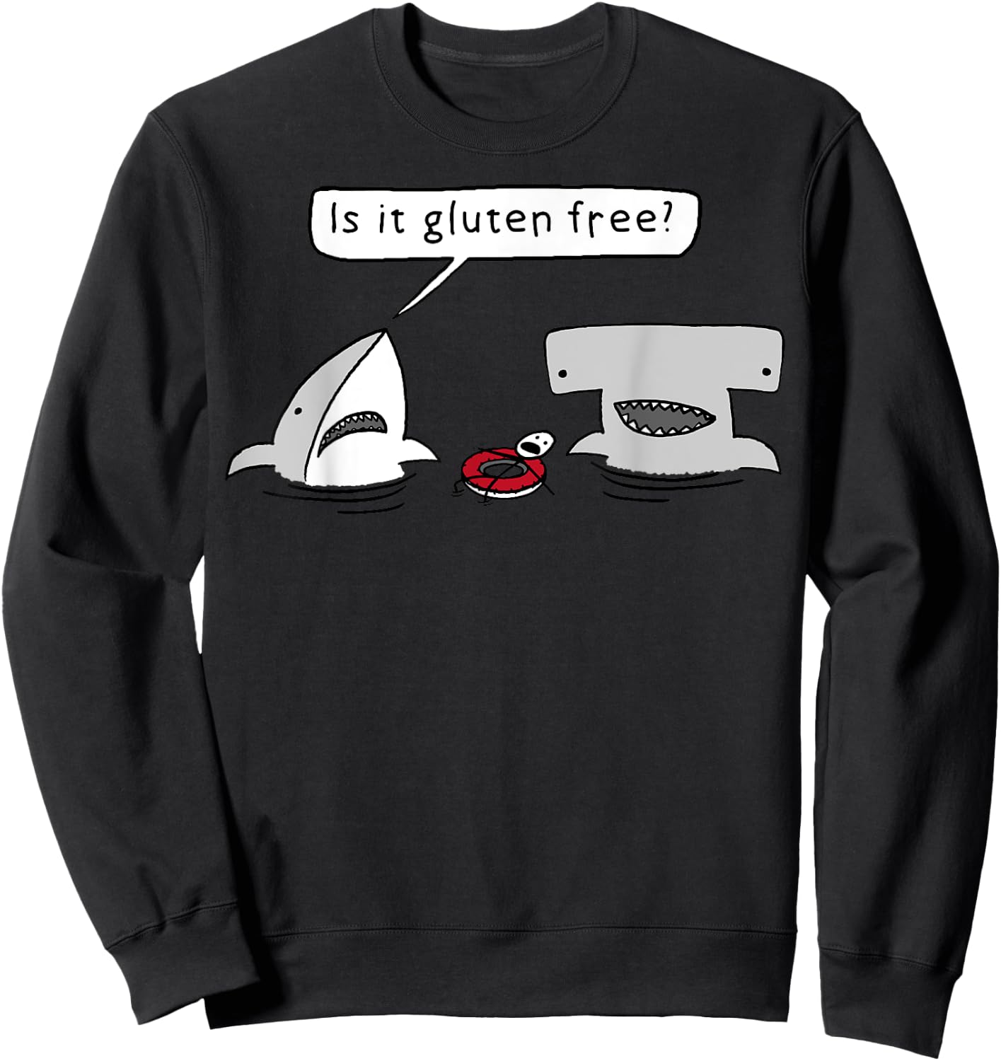 Is It Gluten Free Two Sharks Graphic Sweatshirt - Sweatshirt | Black
