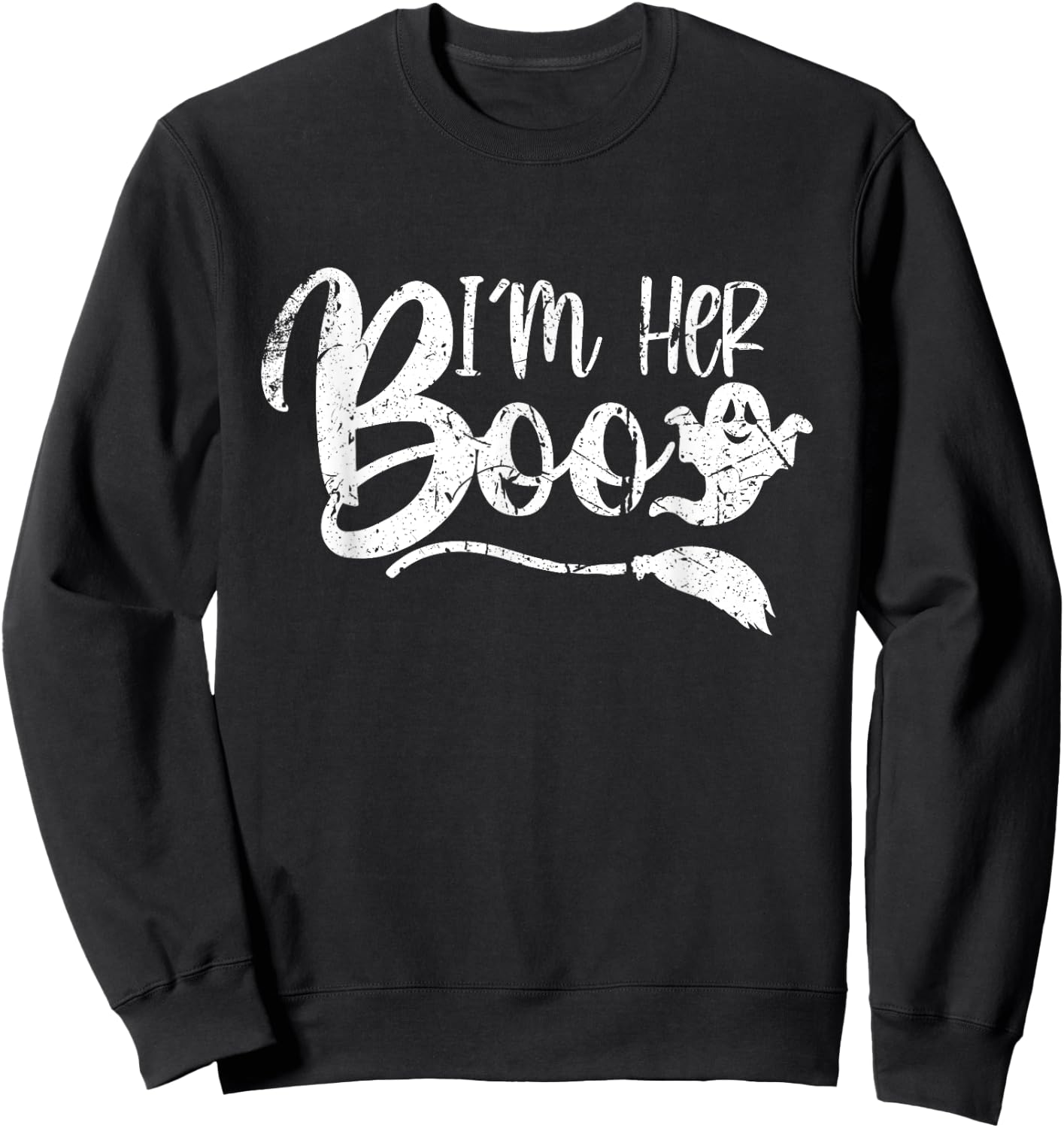 Vintage I'm Her Boo Funny Matching Couples Halloween Sweatshirt - Sweatshirt | Black