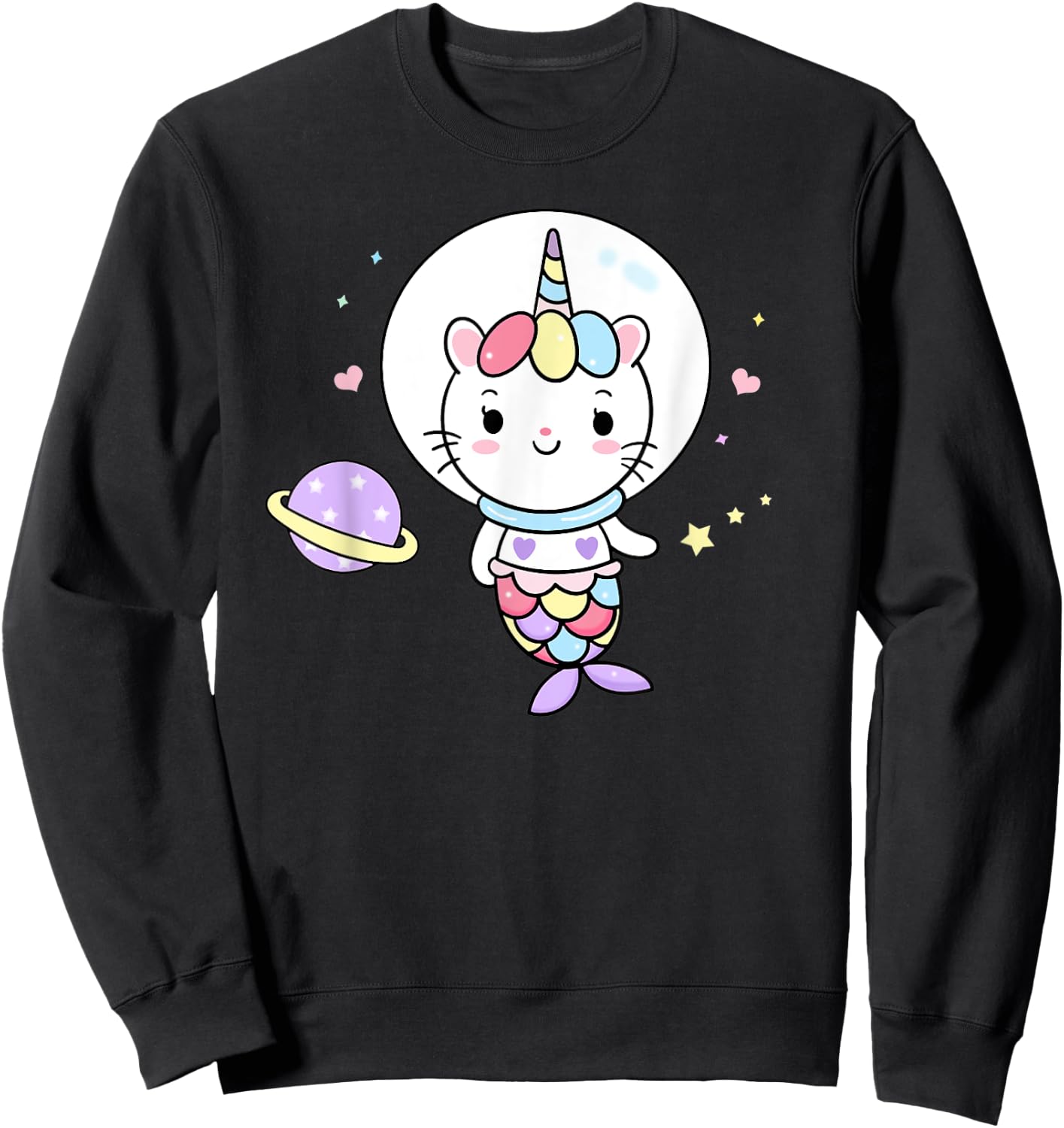 Cat Unicorn Mermaid in Space Cute Purrmaid Men Women Kids Sweatshirt - Sweatshirt | Black