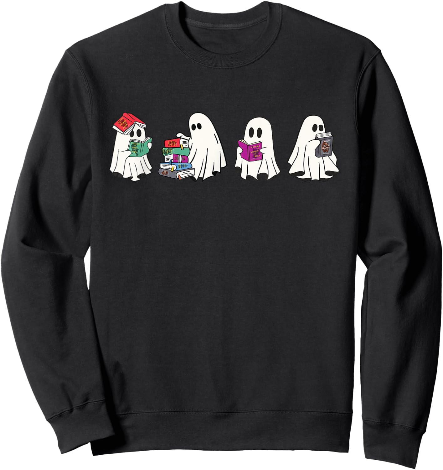 Cute Ghosts Reading Books Lover Spooky Season Halloween Sweatshirt - Sweatshirt | Black