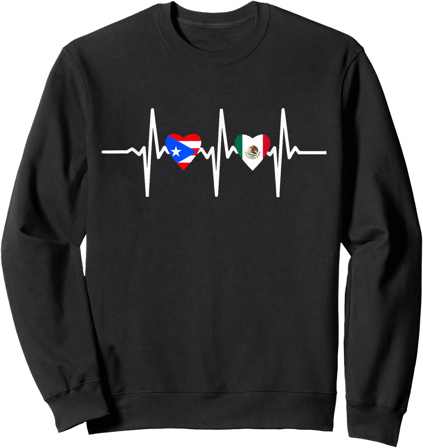 Half Mexican And Puerto Rican Rico Flag Mexirican Heartbeat Sweatshirt - Sweatshirt | Black