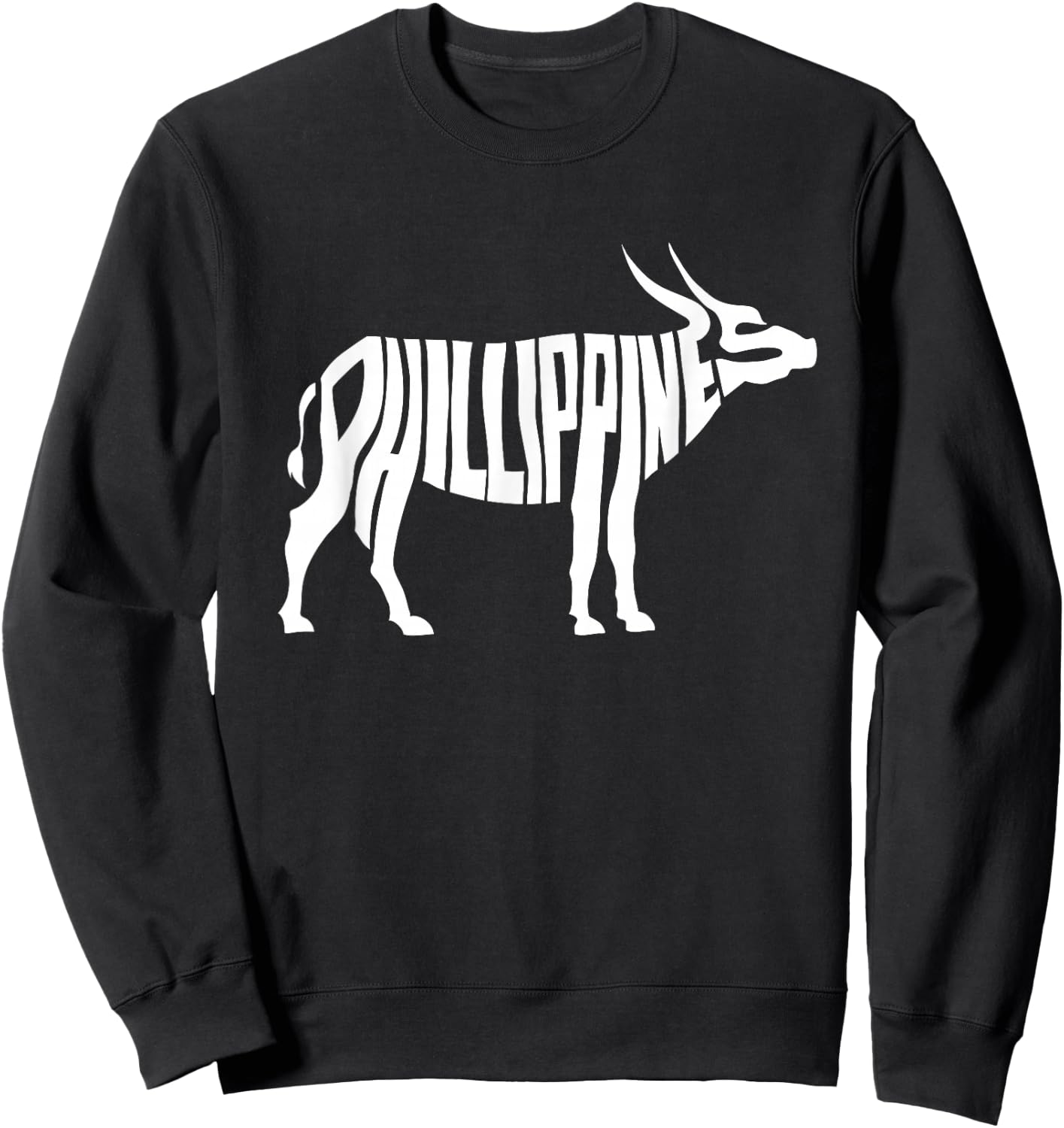 Philippines Carabao Water Buffalo Word Art - Funny Animal Sweatshirt - Sweatshirt | Black
