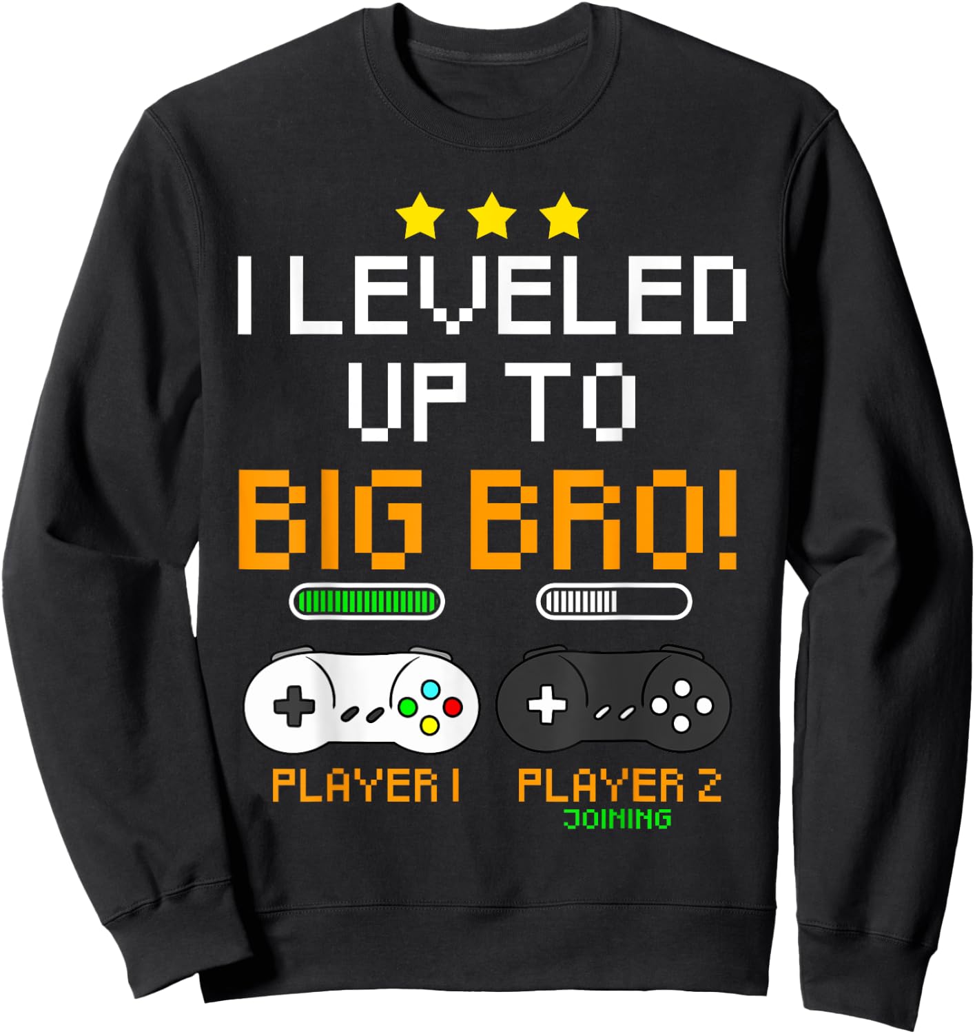Big Bro Announcement Level Up Player 1 Player 2 Sibling Gift Sweatshirt - Sweatshirt | Black