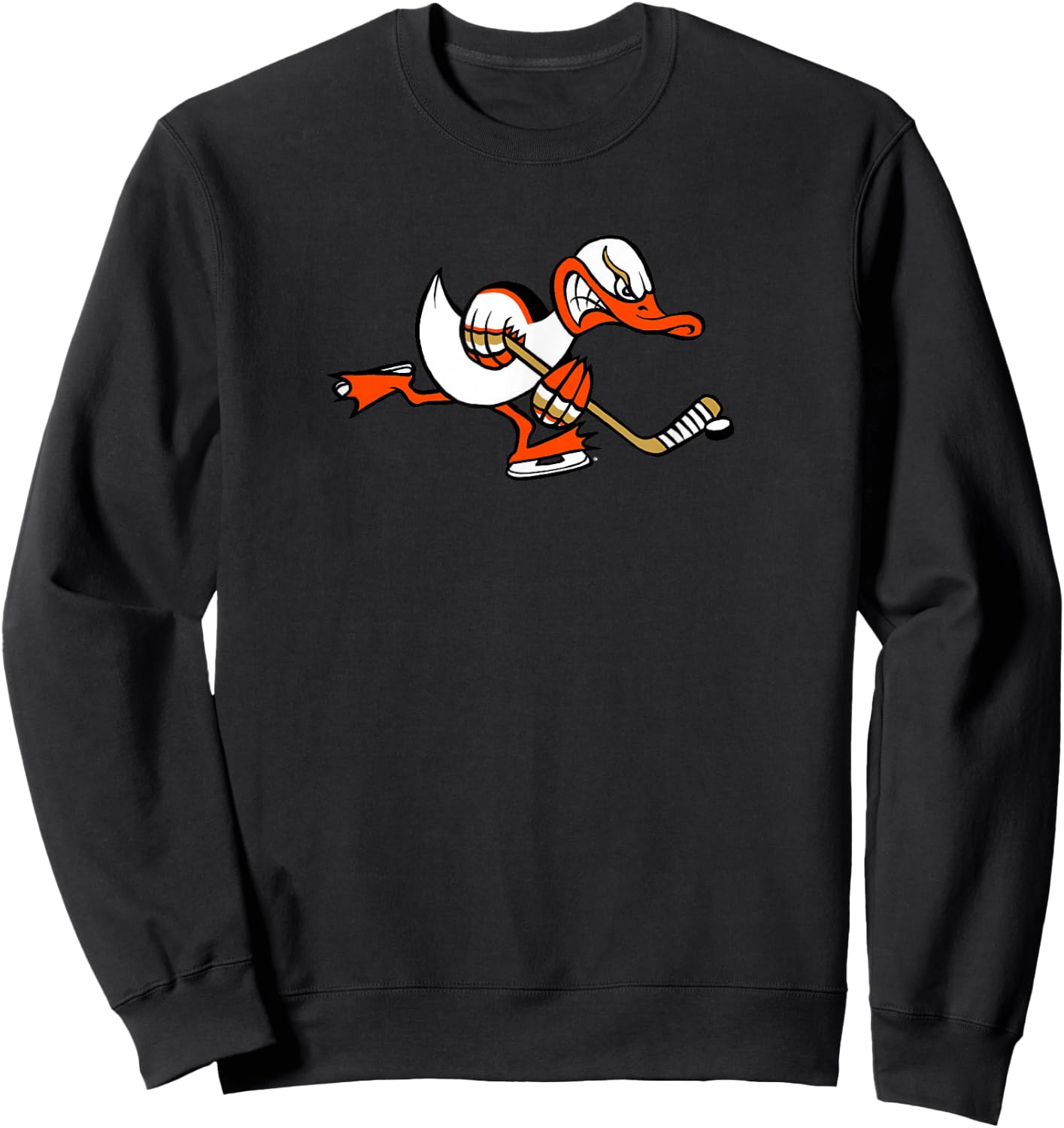 Cute Graphic Cartoon Duck Mascot Playing Ice Hockey Sweatshirt - Sweatshirt | Black