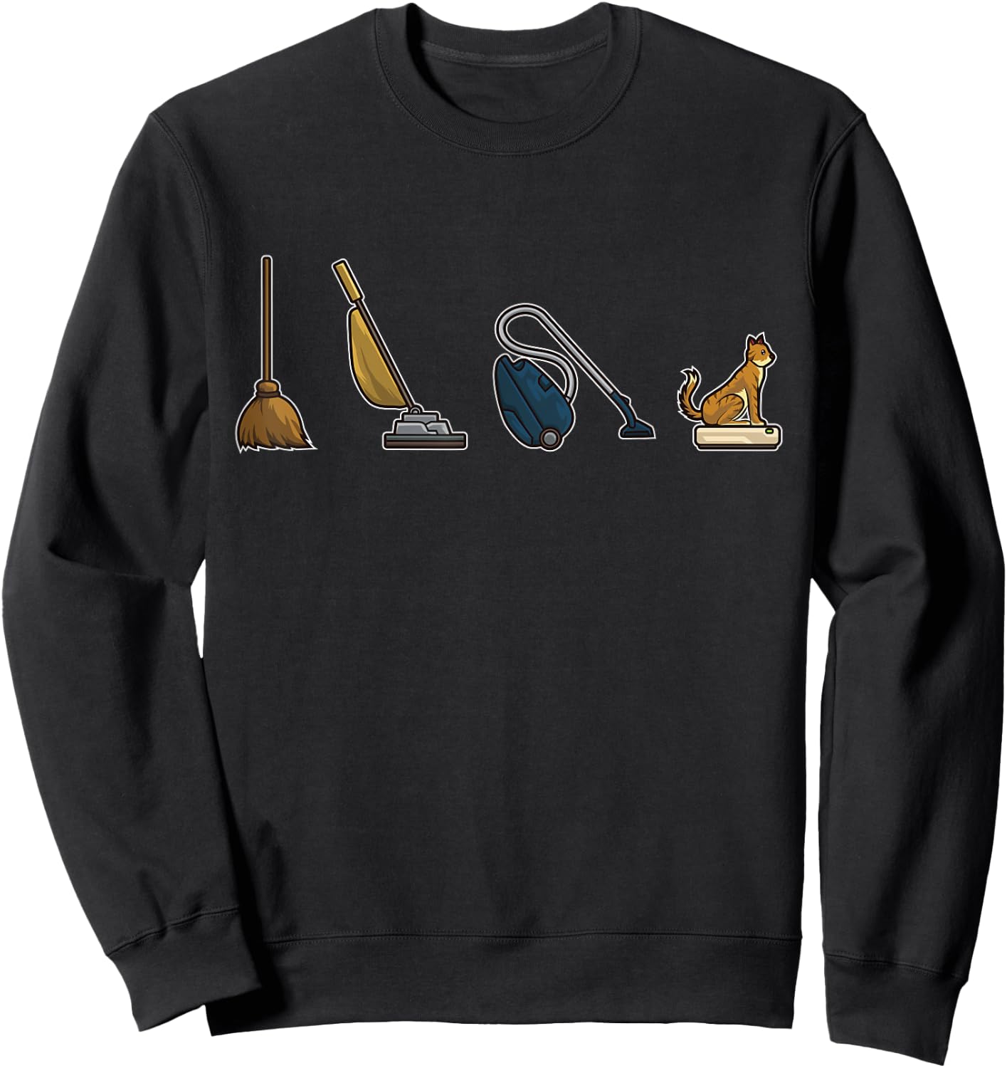 Evolution of Vacuum Cleaners Funny Cat Robot Vacuum Cleaner Women Girls Kids Sweatshirt - Sweatshirt | Black