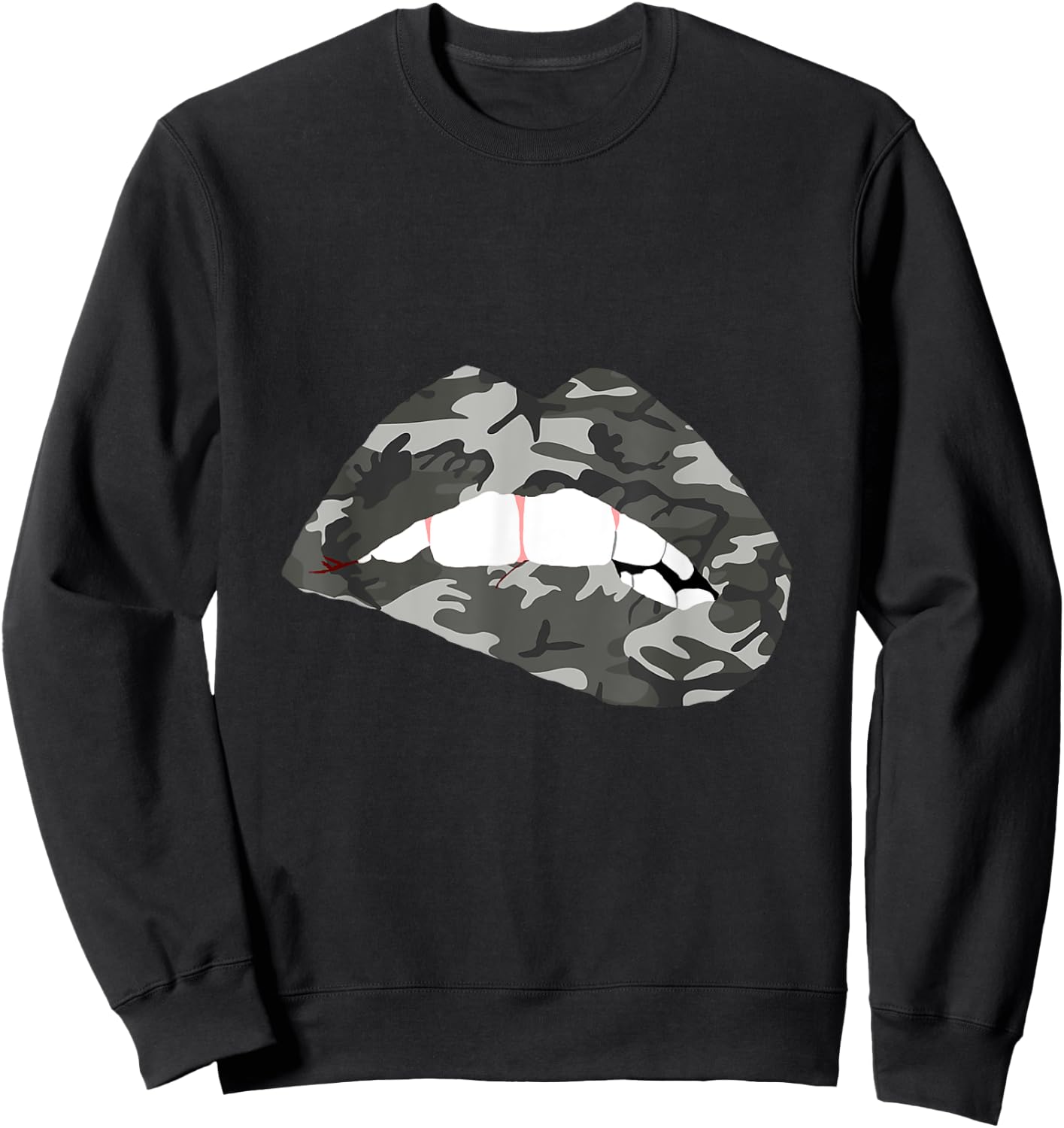 Camo Lips Mouth Camouflage Military Soldier Kissing Sweatshirt - Sweatshirt | Black