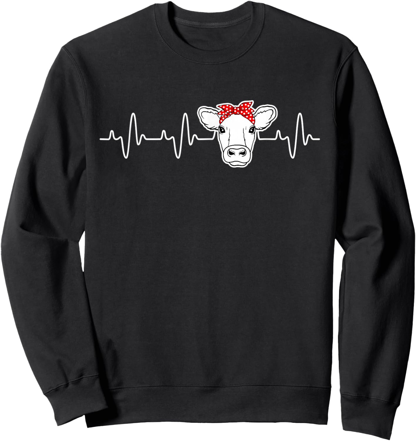 Cattle Cow Heart Valve EKG Heartbeat, Cute Cow Lover funny Sweatshirt - Sweatshirt | Black