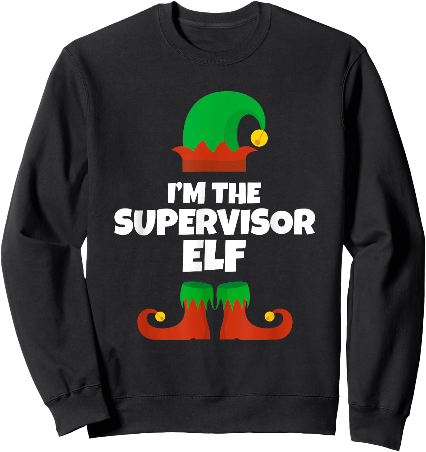I'm The Supervisor Elf Family Pajama Christmas Funny Sweatshirt - Sweatshirt | Black