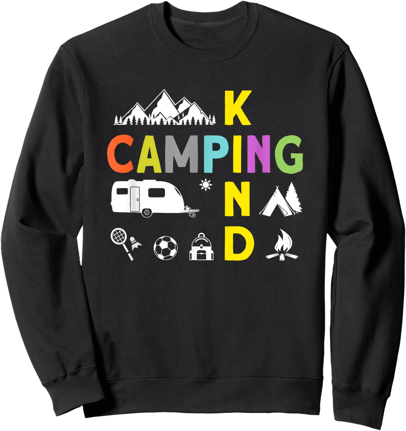 Camping Kinder Zubehör Wohnwagen Junge Mädchen Camping Kind Schwarz Klein -Kinder Camping-themed Kinder mit kurzen Ärmeln Kurzarm Camping Sweatshirt - Sweatshirt | Black