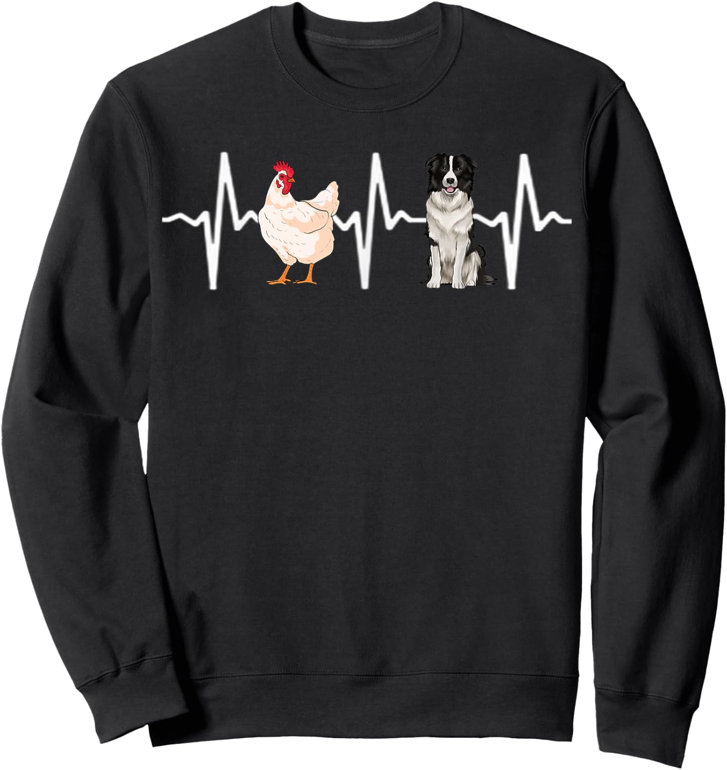 Hen Chicken Border Collie Heartbeat Dog Lover Sweatshirt - Sweatshirt | Black