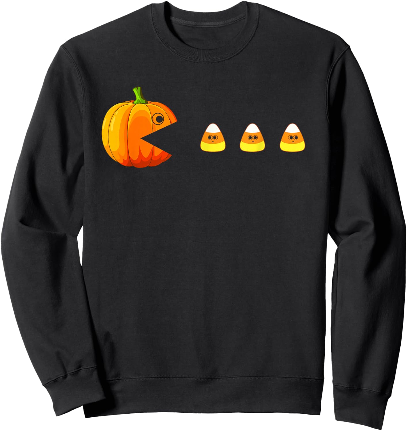 Funny Pumpkin Eating Candy Corn Halloween Boys Girls Kids Sweatshirt - Sweatshirt | Black