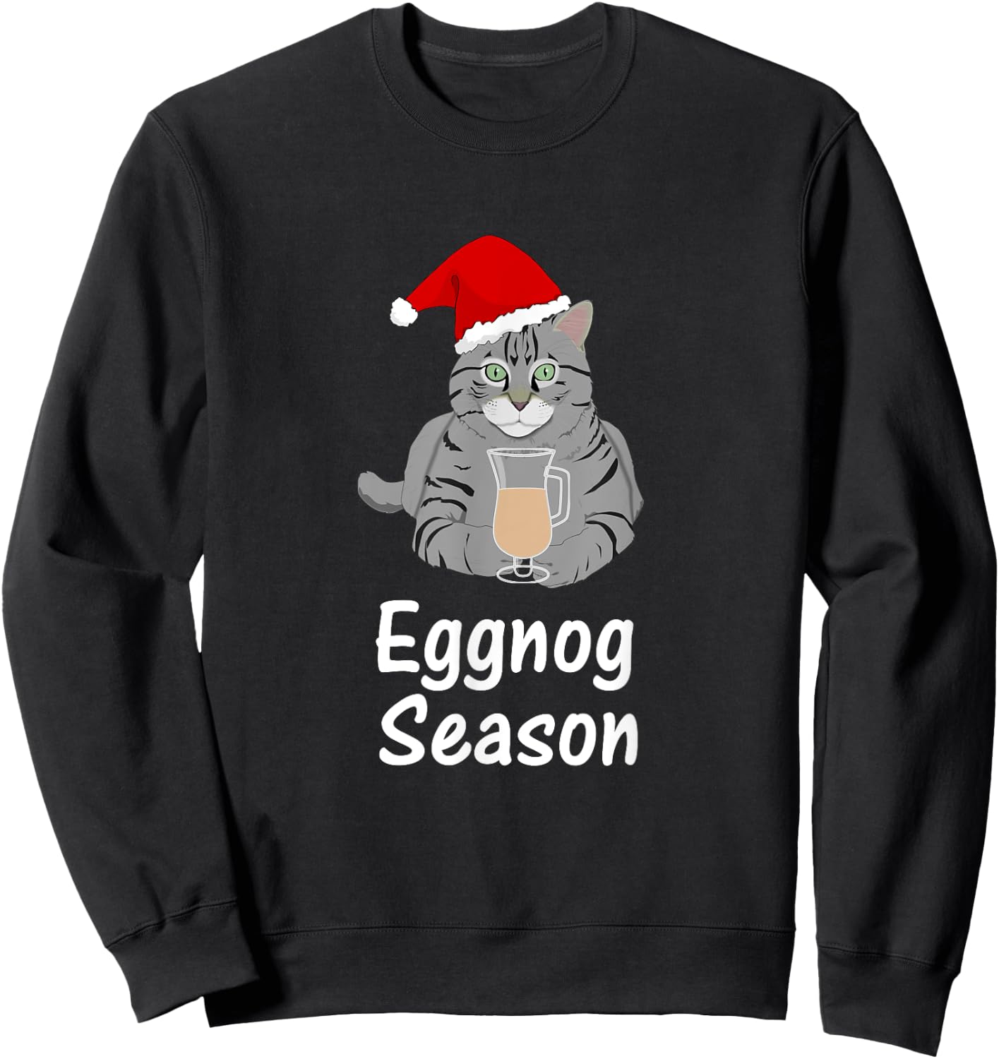 Eggnog Time, Fun Cat Christmas Gift T Shirt, Dk Sweatshirt - Sweatshirt | Black