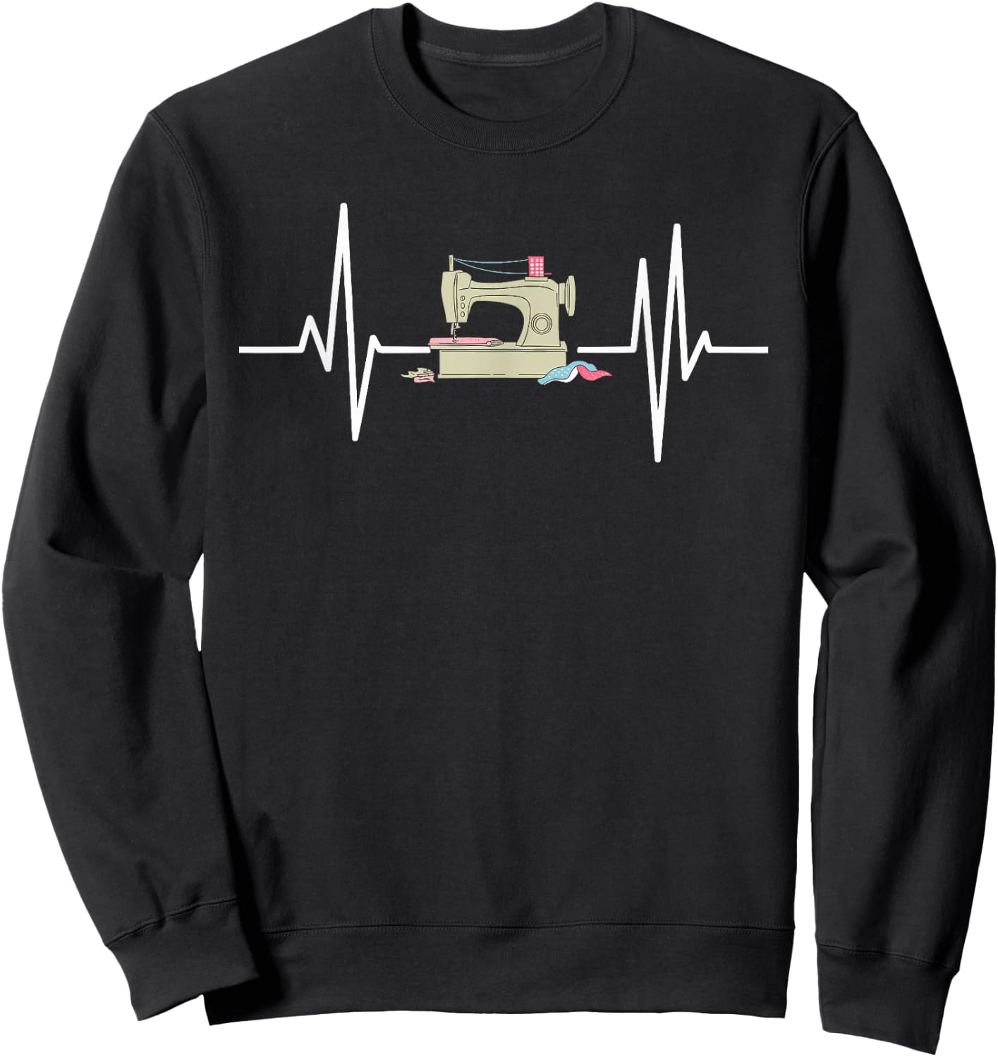 Quilter’s EKG Heartbeat with Vintage Sewing Machine Sweatshirt - Sweatshirt | Black
