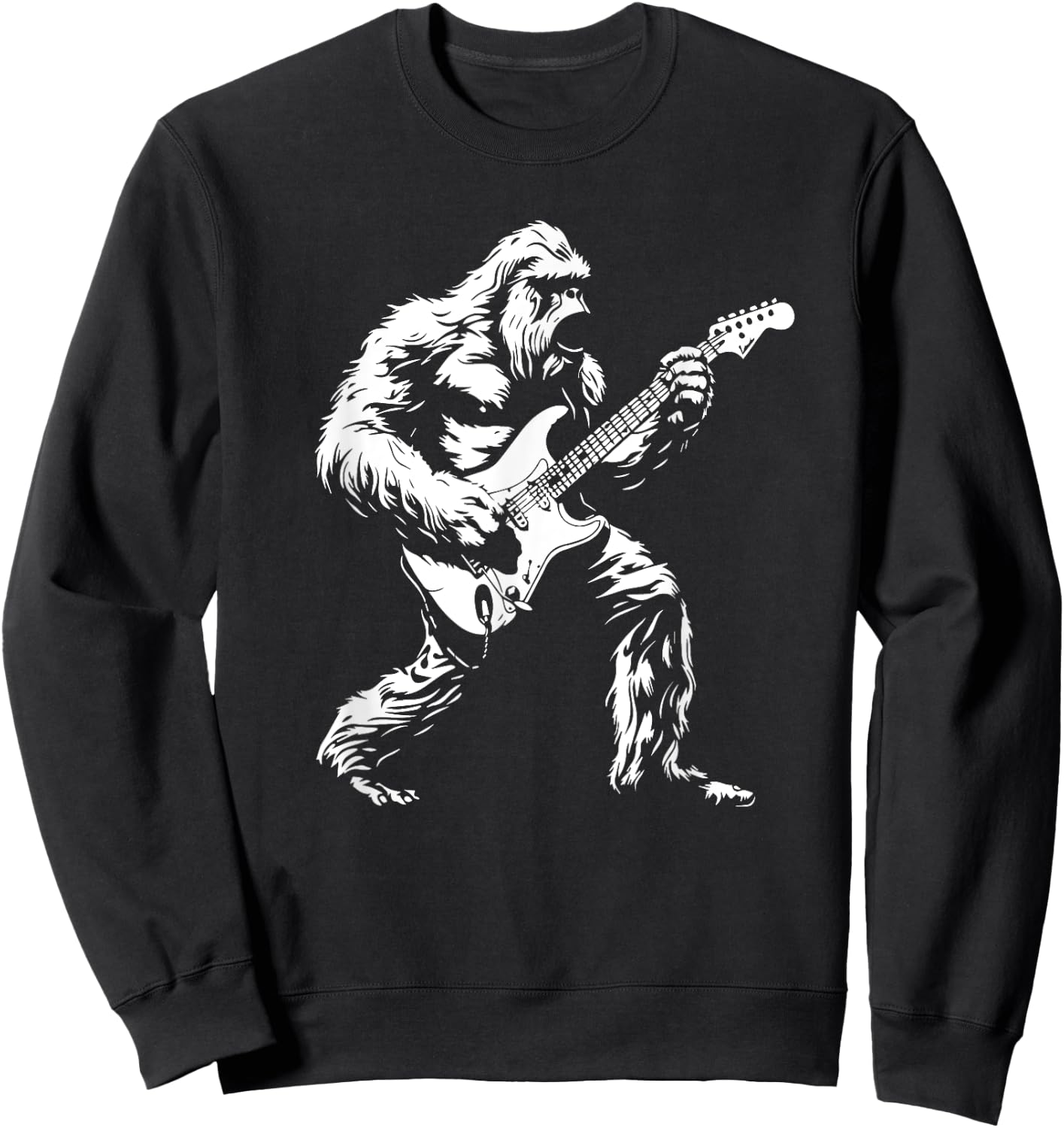 Retro Guitar Bigfoot Music Sasquatch Rock 'N Roll Sweatshirt - Sweatshirt | Black