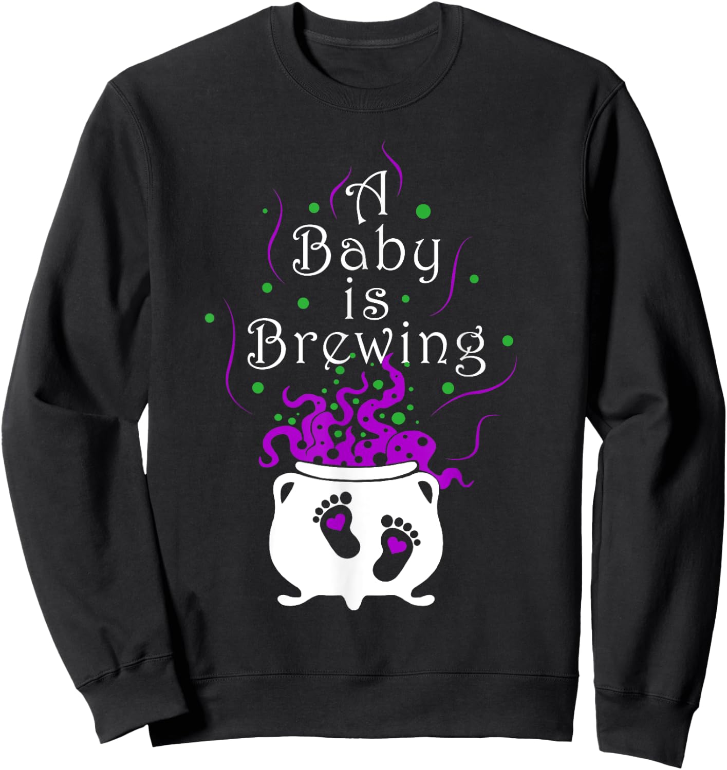 A Baby Is Brewing Black Cauldron Halloween Baby Pregnant Sweatshirt - Sweatshirt | Black