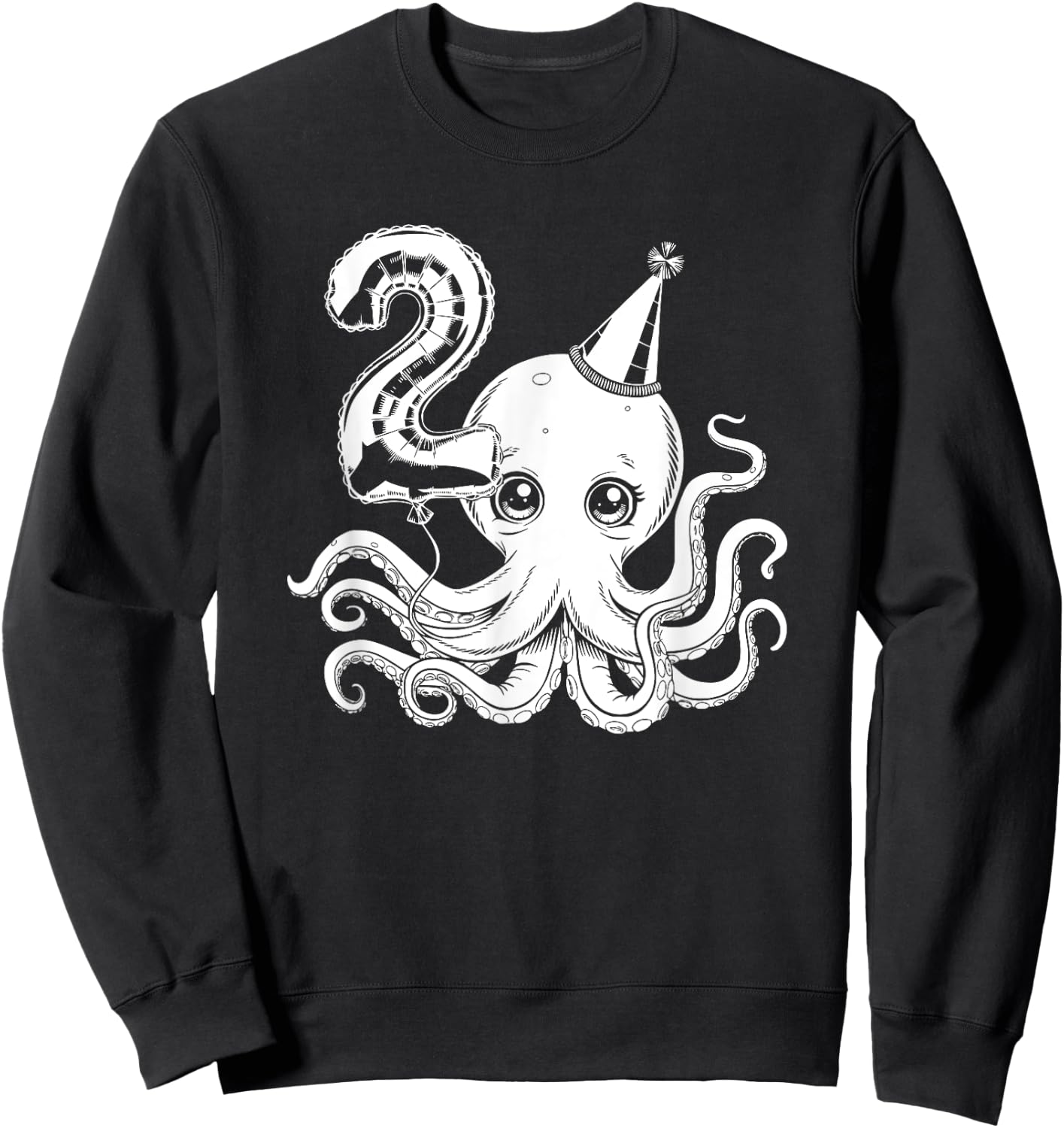 Cute Octopus With Balloon 2nd Birthday Design For Kids Sweatshirt - Sweatshirt | Black