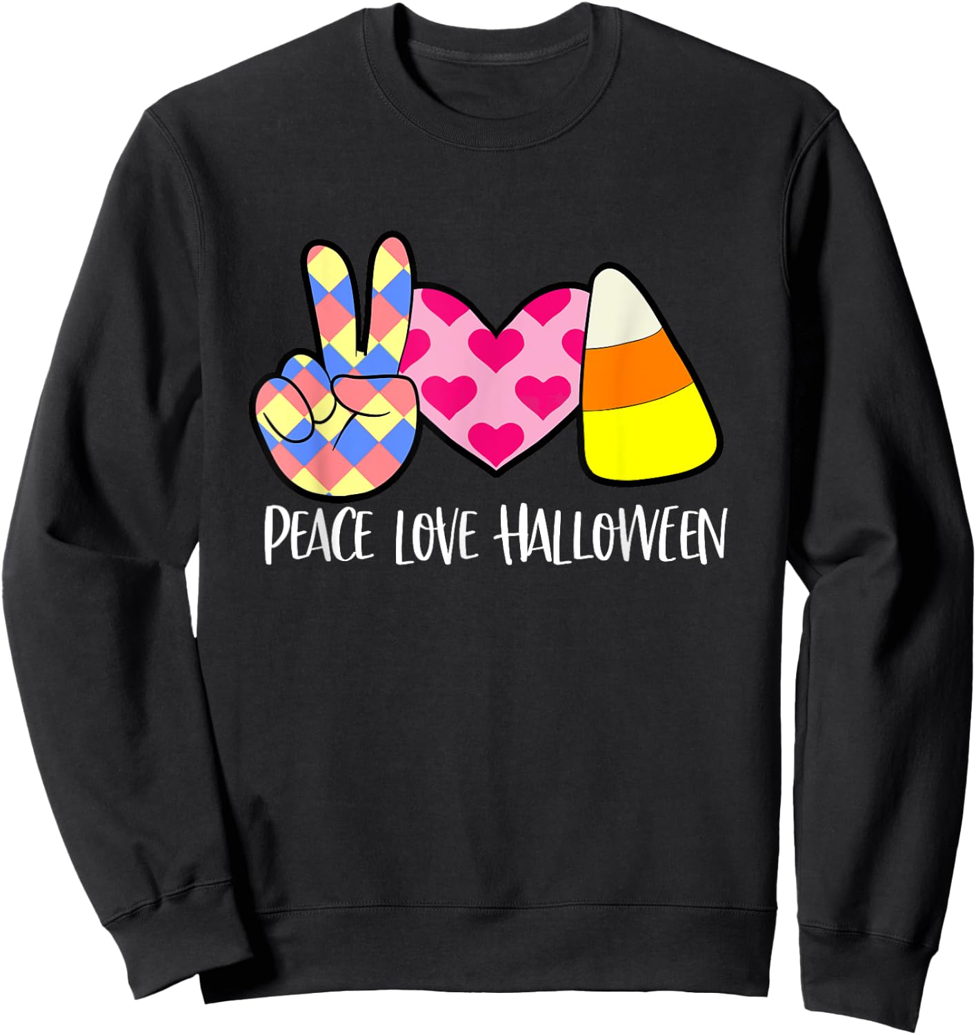 Candy Corn Peace Love Halloween Sweatshirt - Sweatshirt | Black