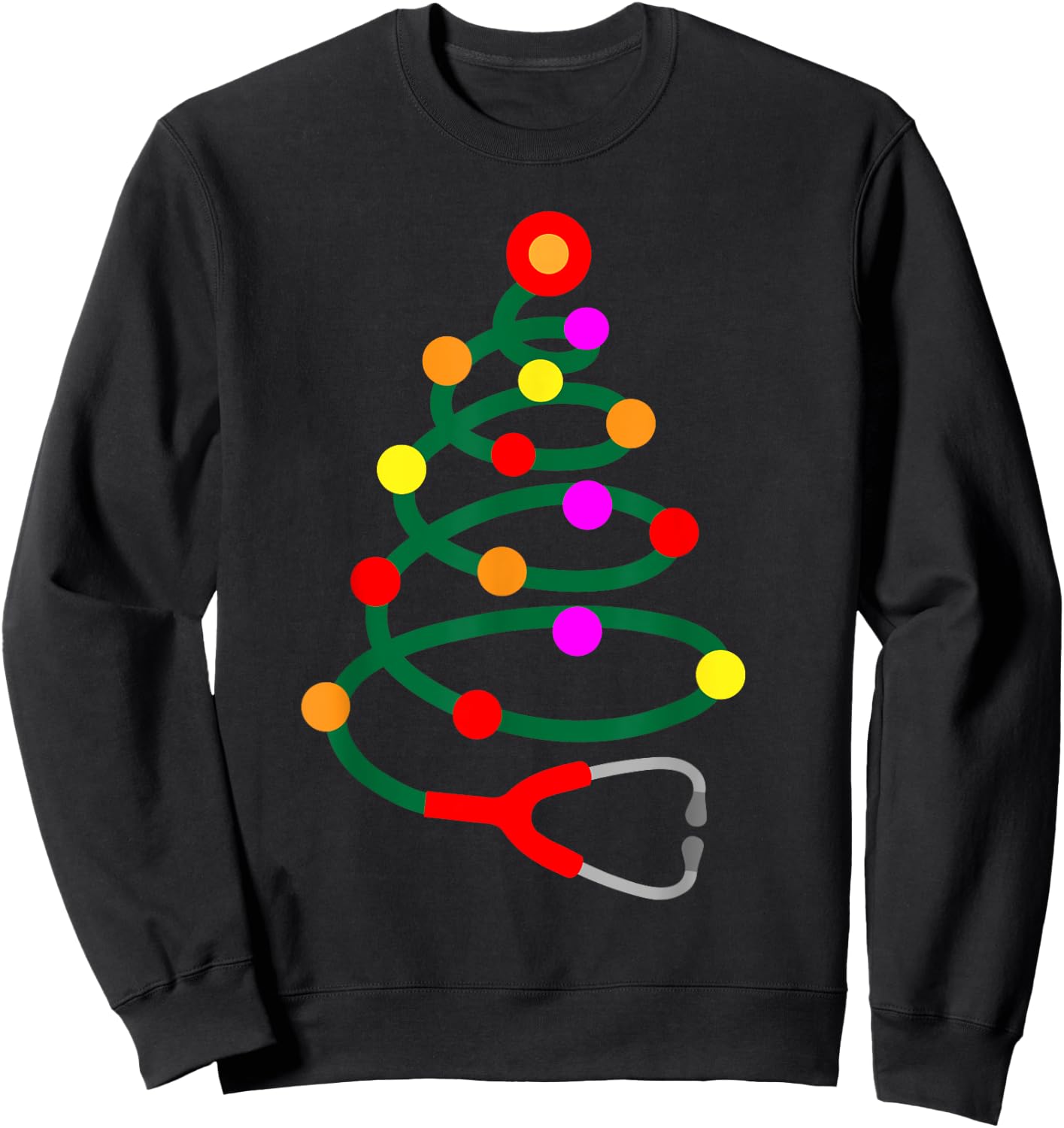 Nurse Christmas Tree Stethoscope Nurses Xmas Scrub Top Sweatshirt - Sweatshirt | Black