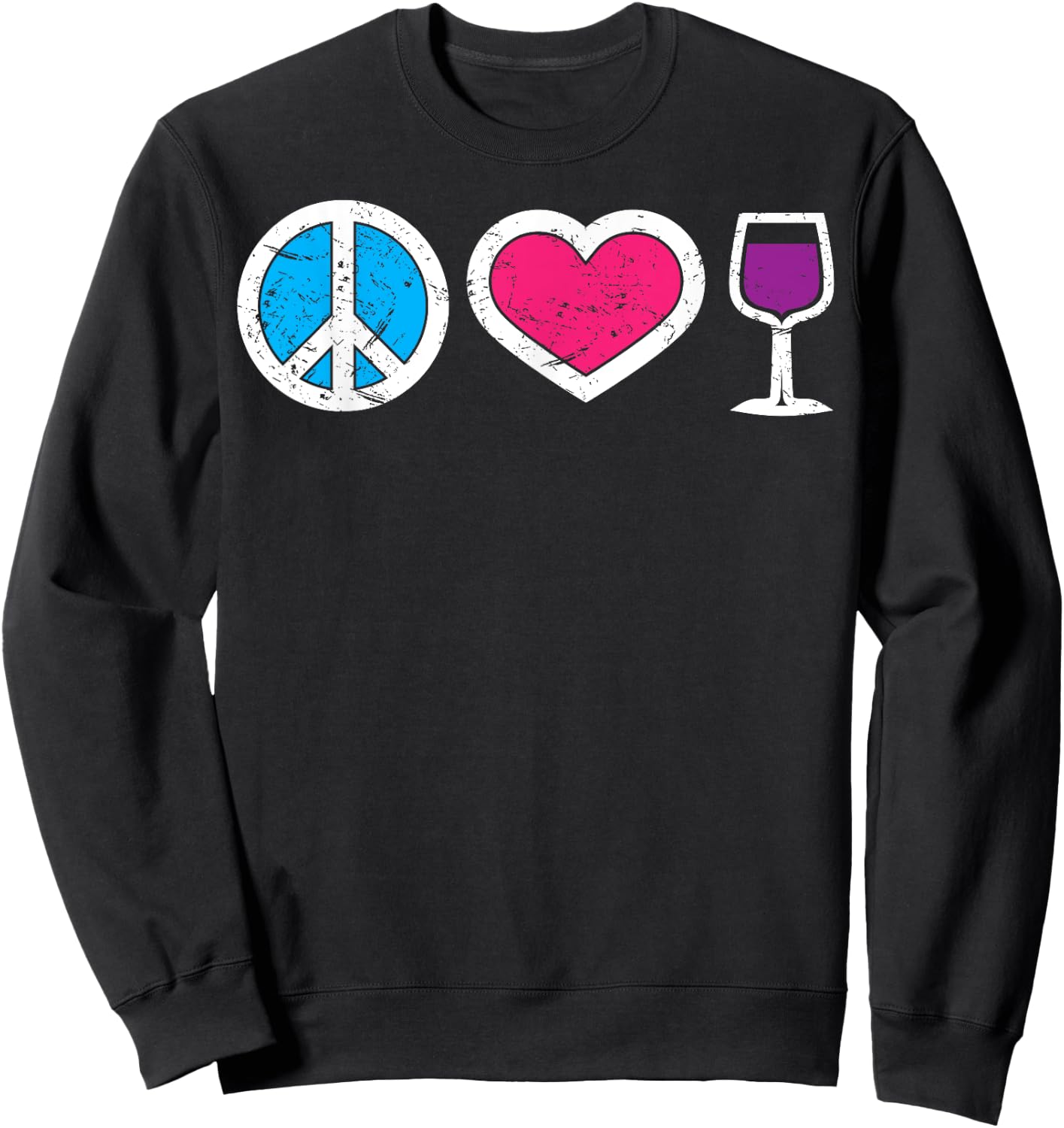 Peace Sign Love Heart And Wine Shirt | Cute Wine Lover Gift Sweatshirt - Sweatshirt | Black
