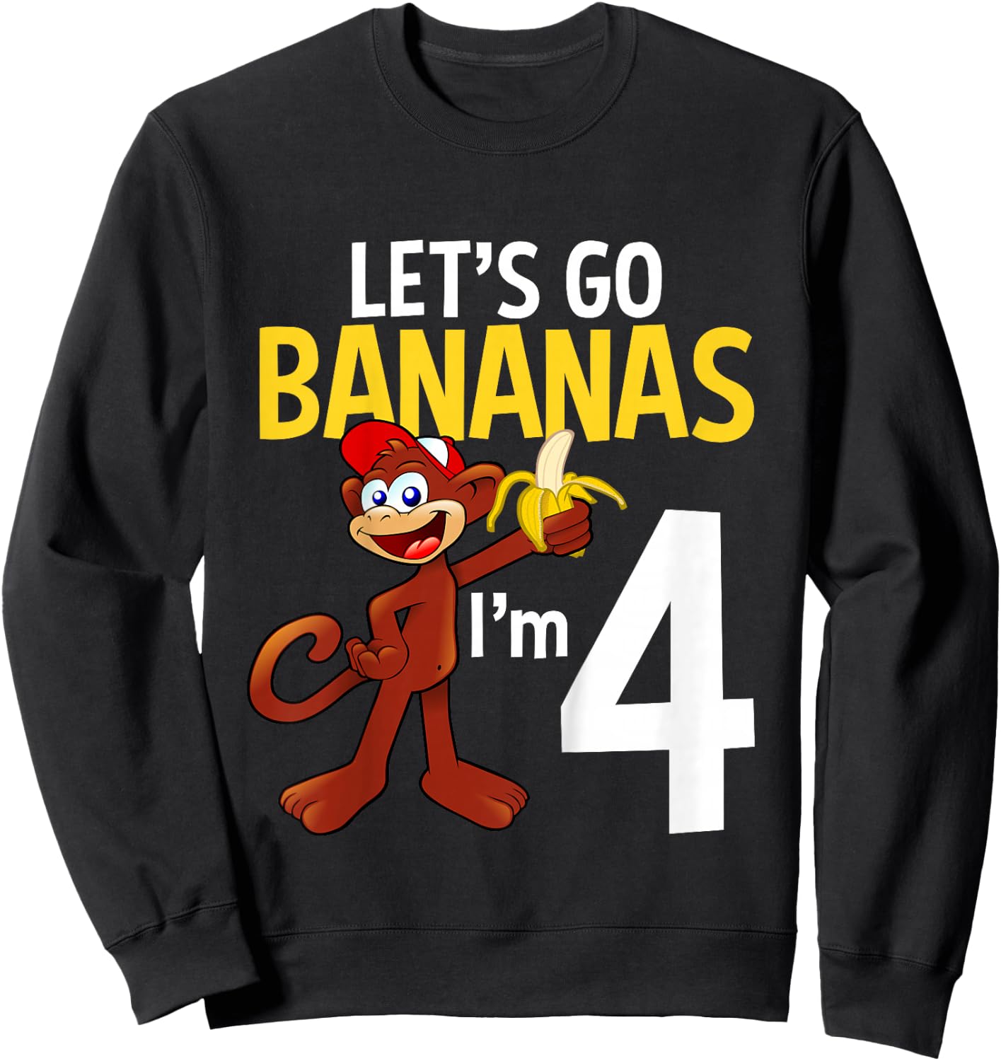 4 Year Old Monkey Birthday Party Zoo Animal Theme 4th Gift Sweatshirt - Sweatshirt | Black
