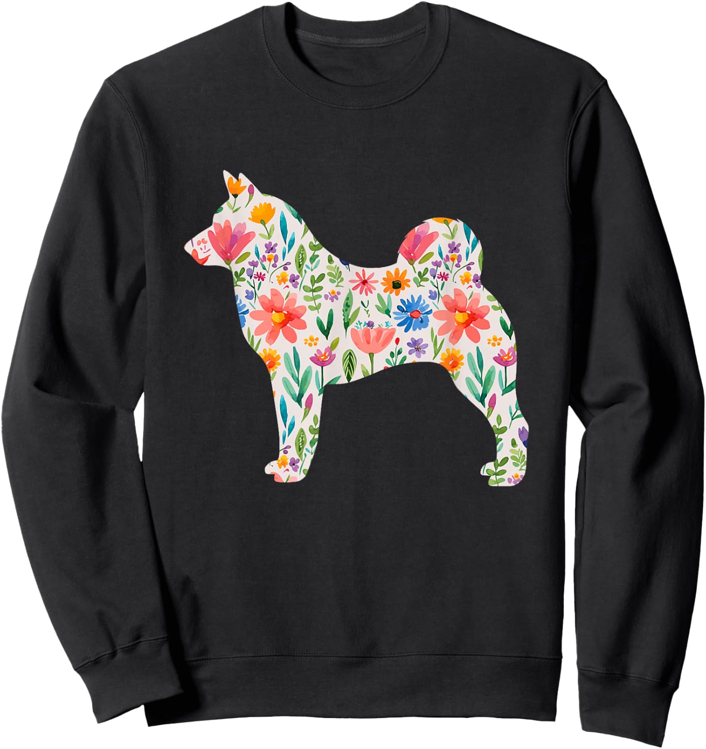 Norwegian Elk Dog Watercolour Flowers Design Sweatshirt - Sweatshirt | Black