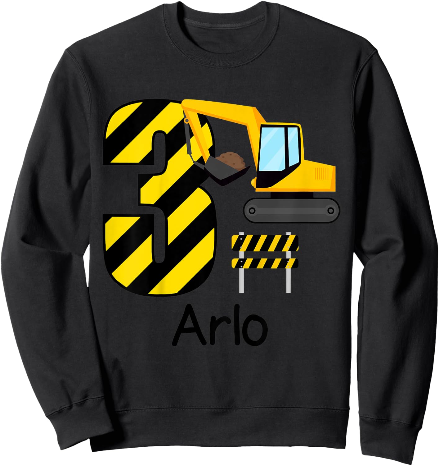 Kids Boys Construction 3rd Birthday Arlo 3 Years Old Party Sweatshirt - Sweatshirt | Black