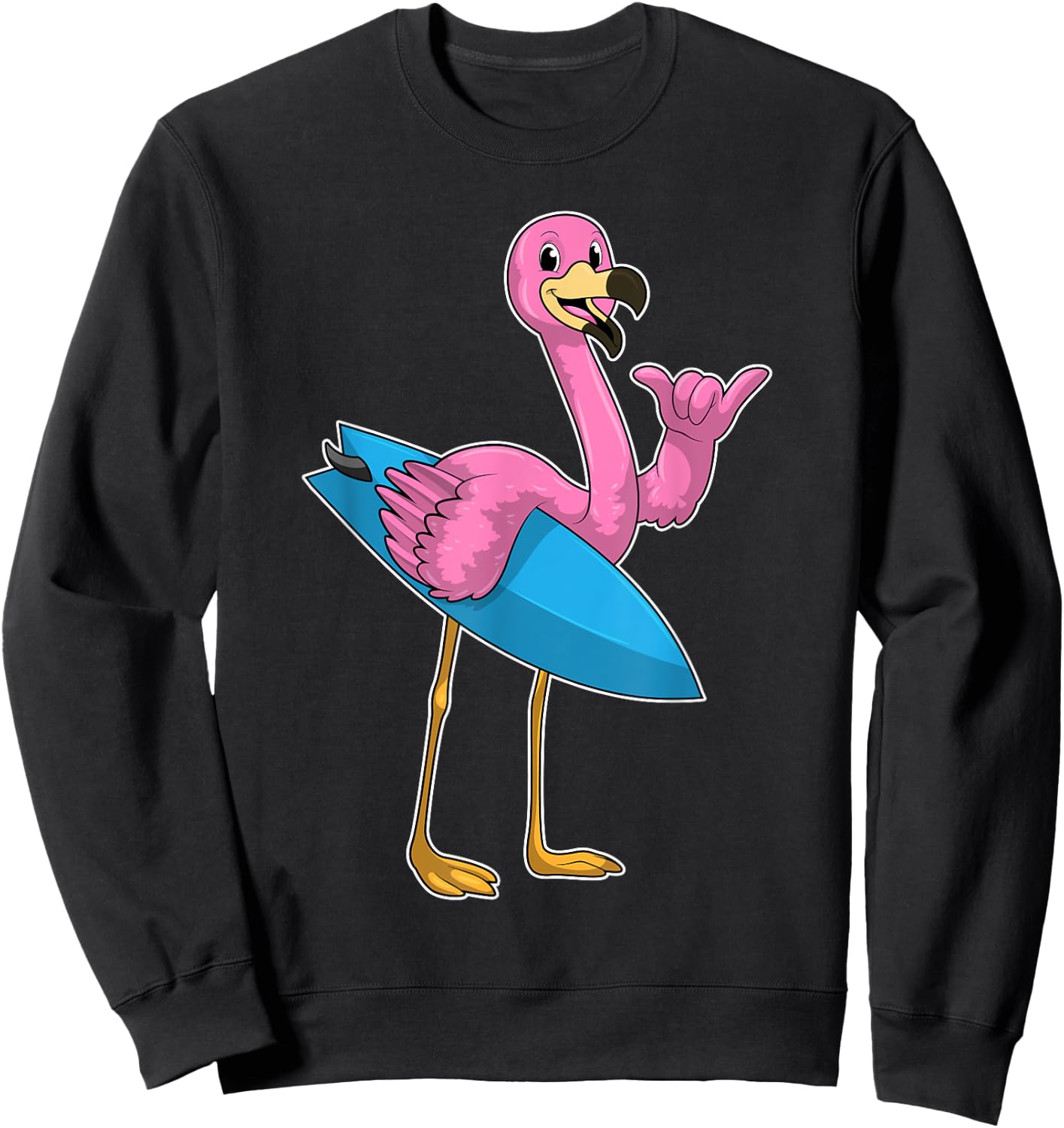 Flamingo Surfing Surfboard Summer Sweatshirt - Sweatshirt | Black