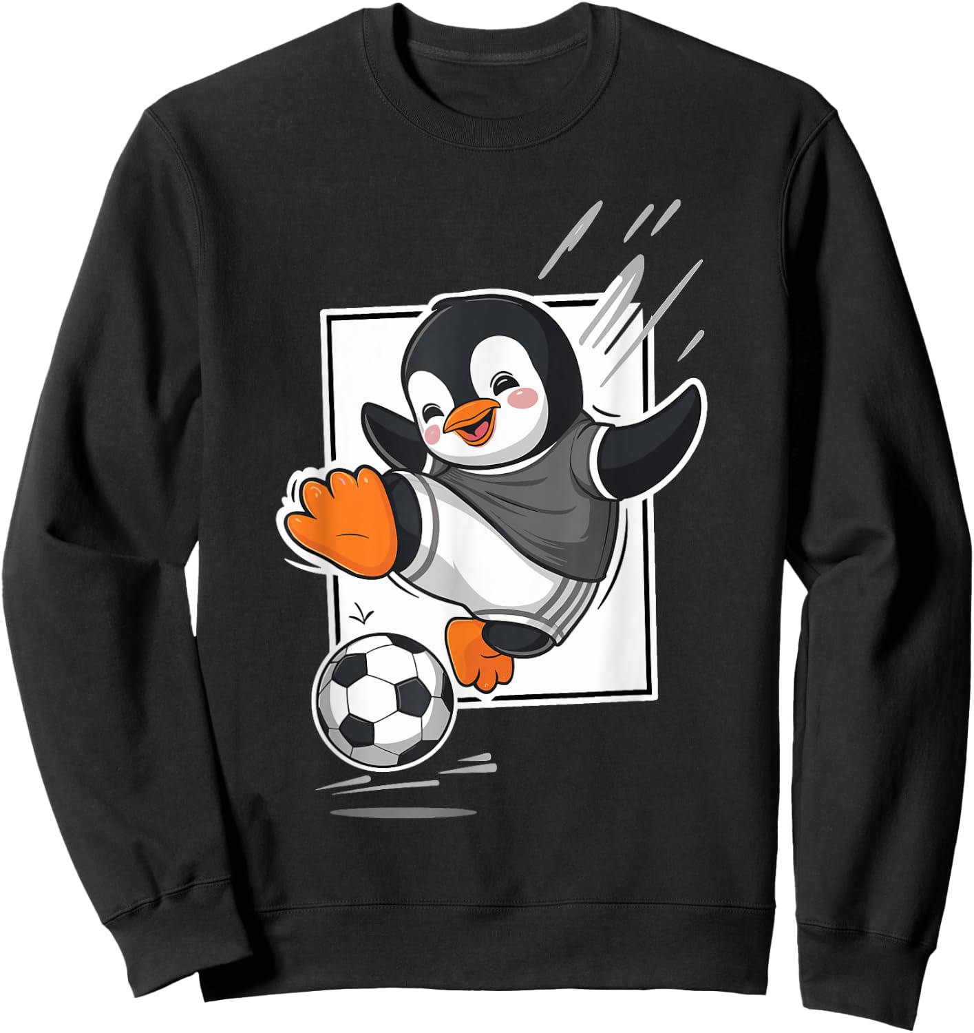 Penguin Playing Soccer Kicking Football Cute Cartoon Penguin Sweatshirt - Sweatshirt | Black