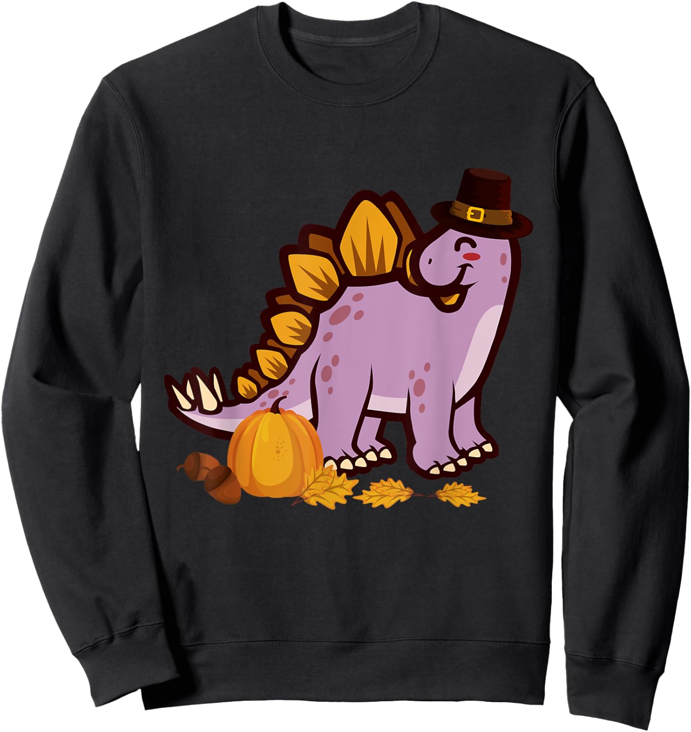 Happy Thanksgiving Holiday Cute Stegosaurus Dinosaur Sweatshirt - Sweatshirt | Black