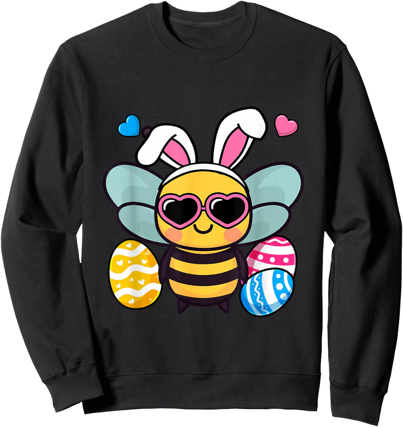 Cute Bee Bunny Ears Easter Day Boy Girl Kids Sweatshirt - Sweatshirt | Black