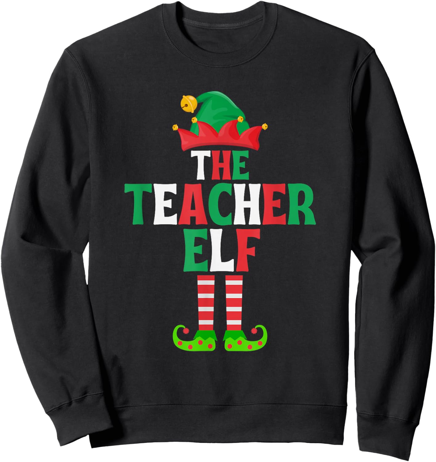 The Teacher Elf - Funny Matching Family Group Christmas Sweatshirt - Sweatshirt | Black