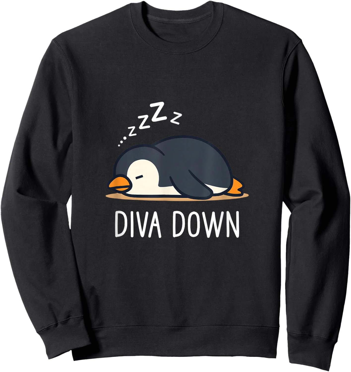 Diva Down Sleeping Penguin Cute Funny Lazy Sweatshirt - Sweatshirt | Black