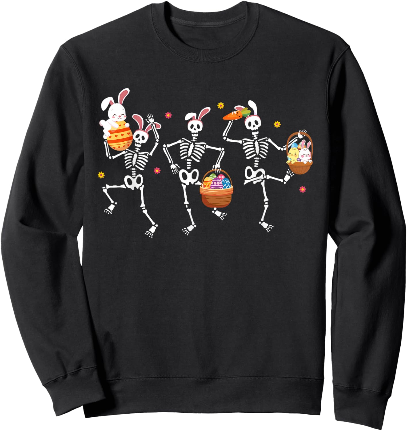 Bunny Skeleton Dancing Easter Basket Carrot Funny Easter Day Sweatshirt - Sweatshirt | Black