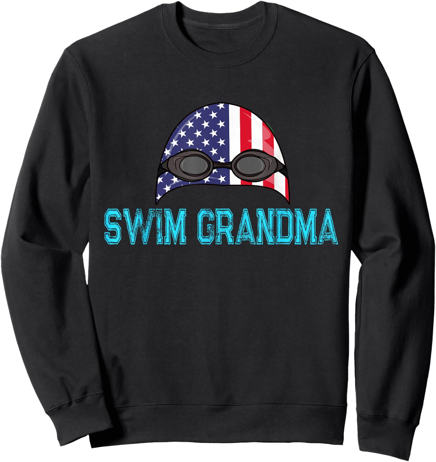 Swimming Swim Cap Love Funny Swimmer Girl Grandma USA Flag Sweatshirt - Sweatshirt | Black