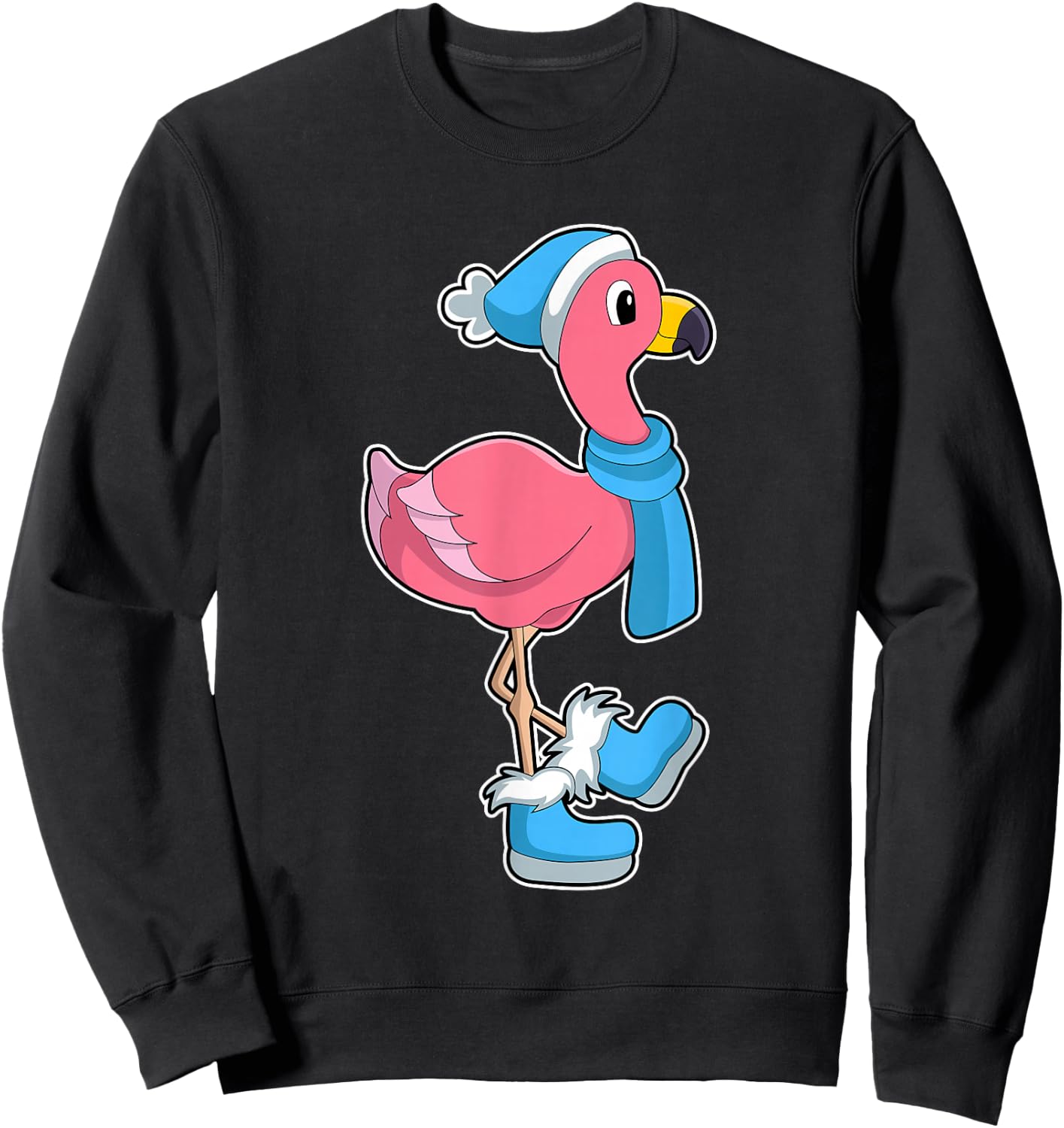 Flamingo Winter Scarf Sweatshirt - Sweatshirt | Black
