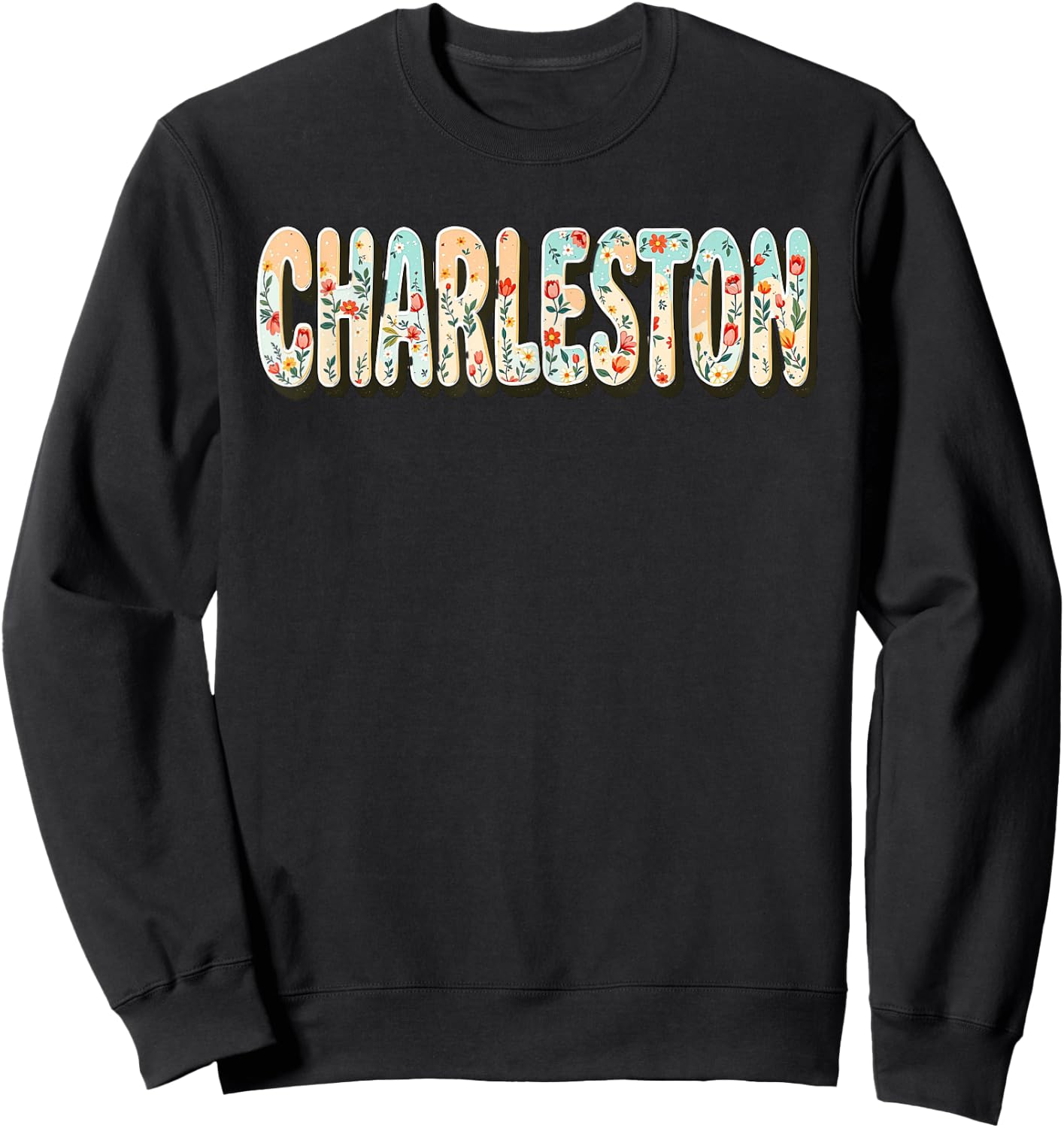 Charleston SC Bachelorette, Vintage 70s Retro Wildflowers Sweatshirt - Sweatshirt | Black