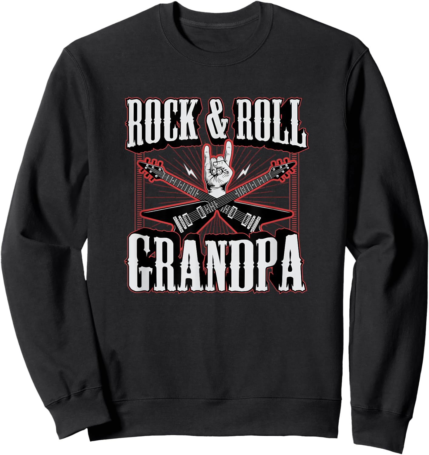 Rock and Roll Grandpa Vintage Guitar Musician Music Lover Sweatshirt - Sweatshirt | Black